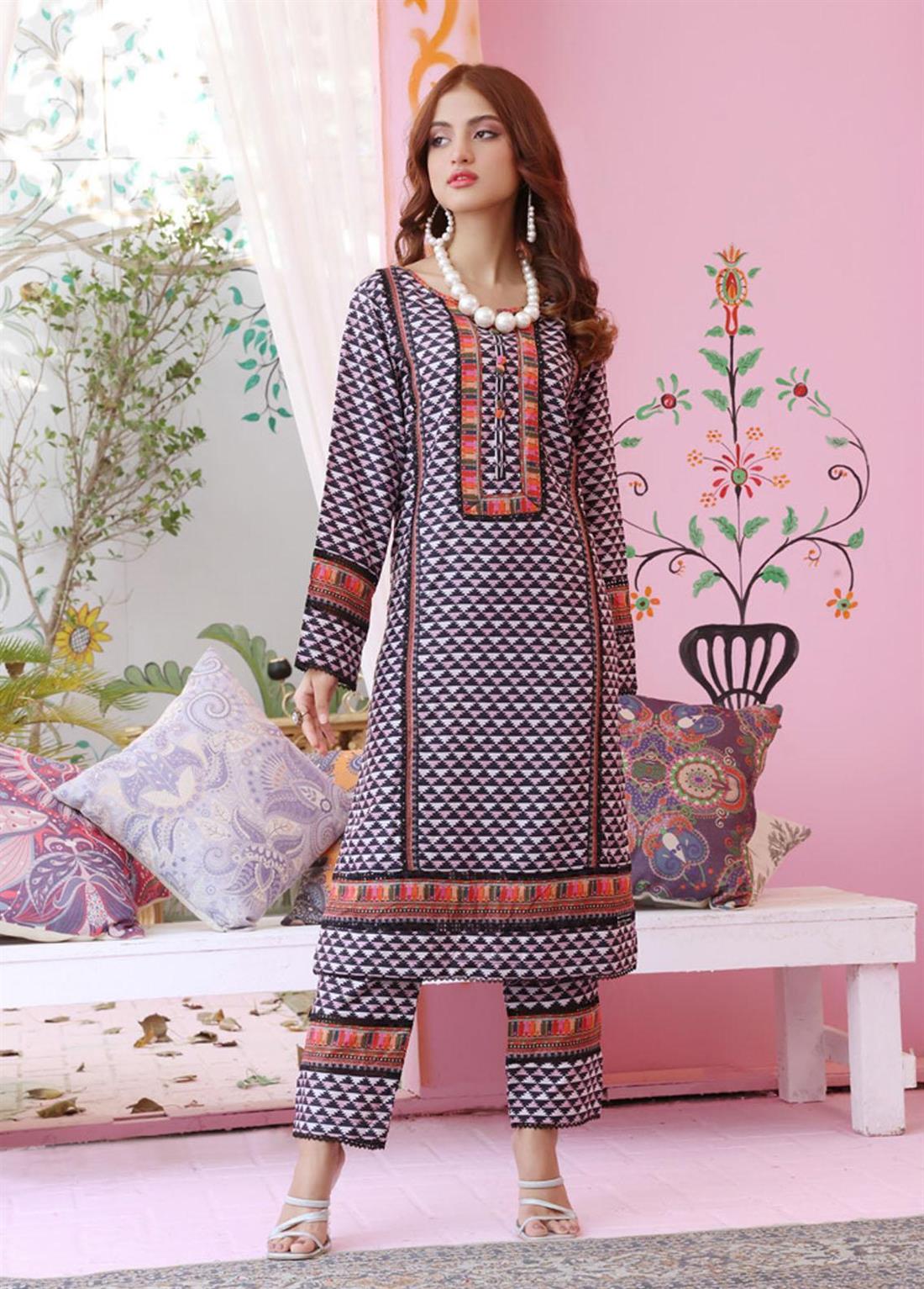 Multicolour Linen Collection 2 Piece Printed Stitched Suit