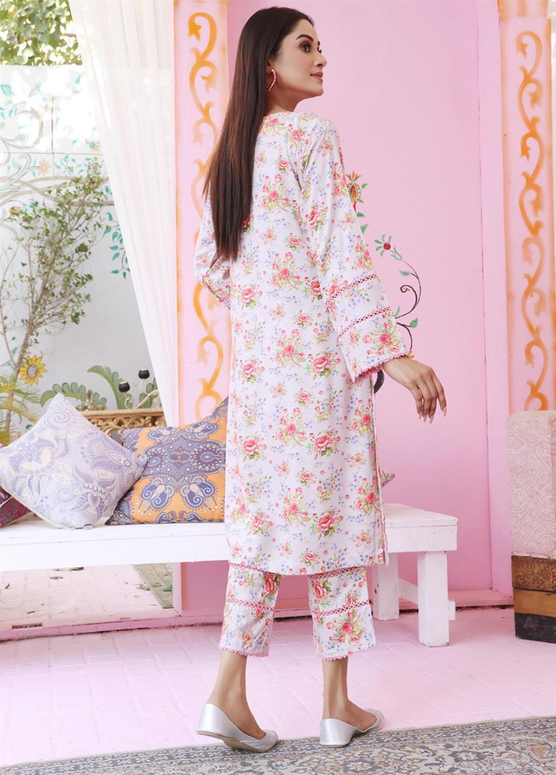 Pale Pink & Multicolour Printed Linen Ladies Tunics and Kurta