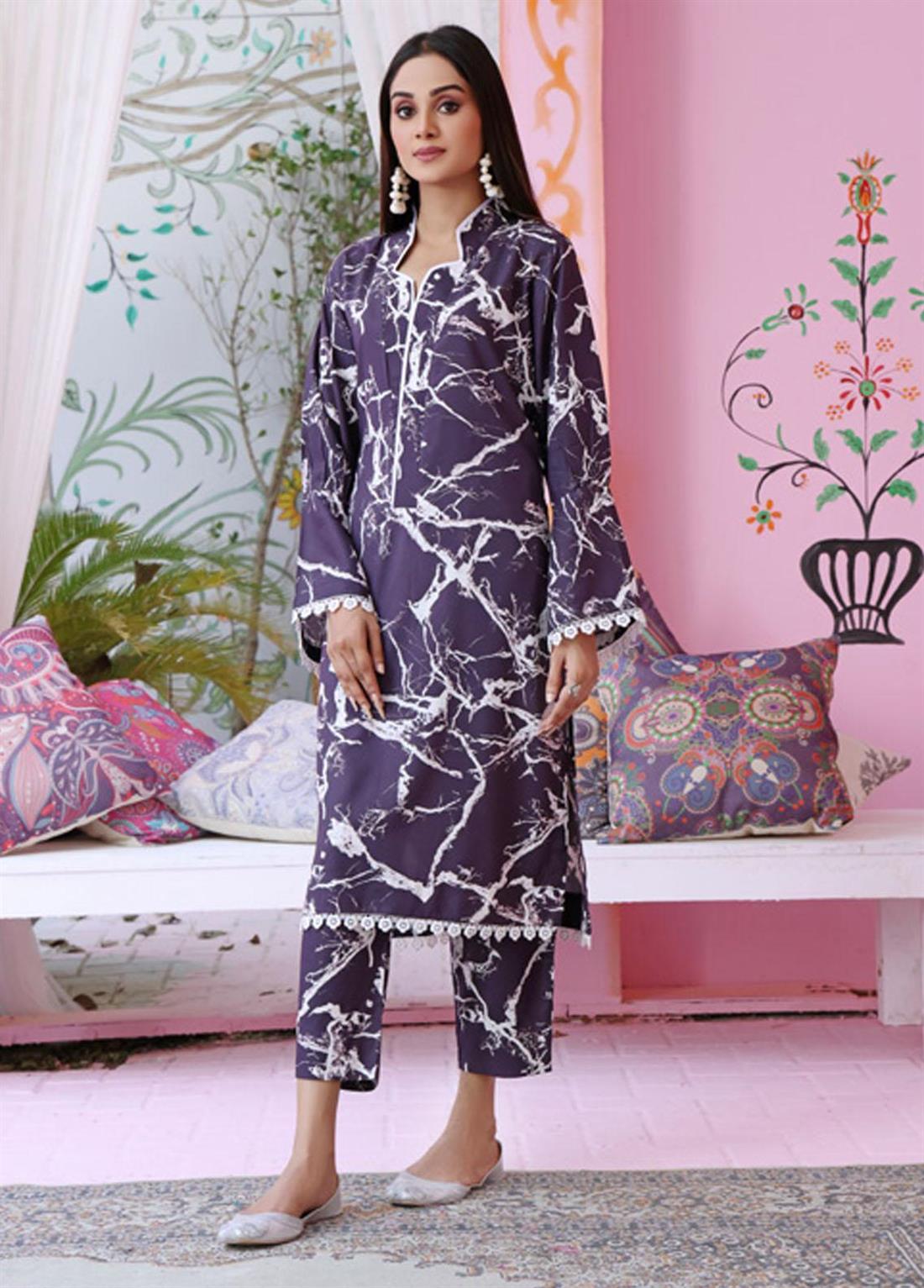 Navy Blue Printed Linen Ladies Tunics and Kurta