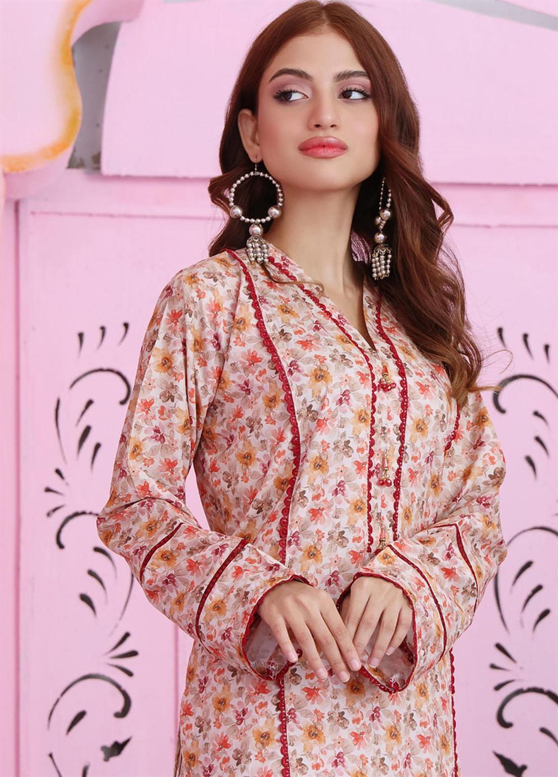 Multicolour 2 Piece Printed Stitched Linen Suit