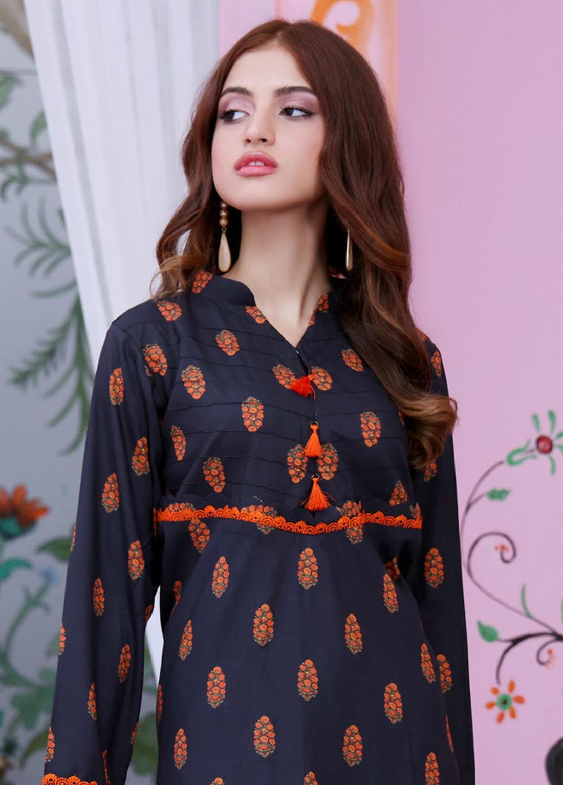 Dark Blue Printed Linen Ladies Tunics and Kurta