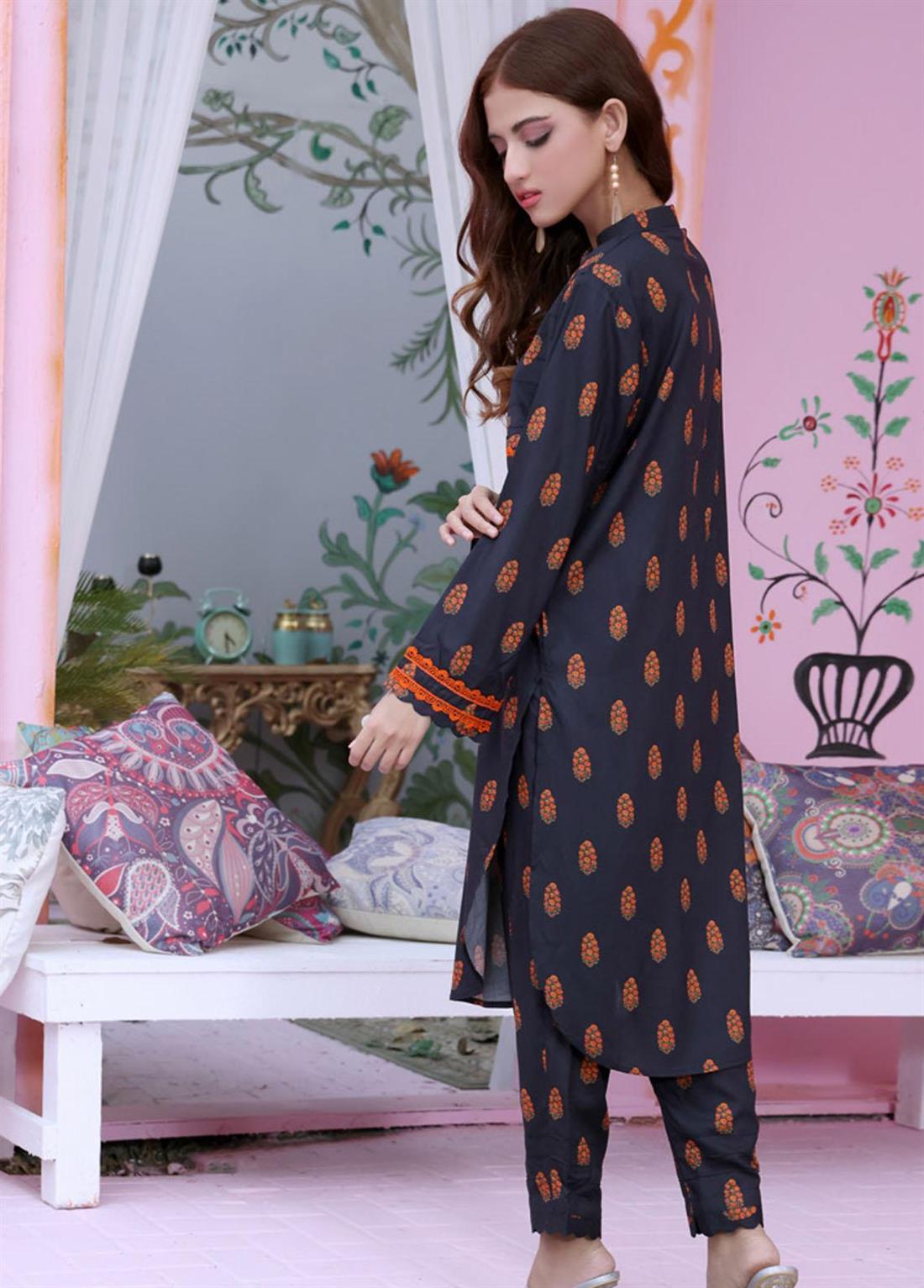 Dark Blue Printed Linen Ladies Tunics and Kurta