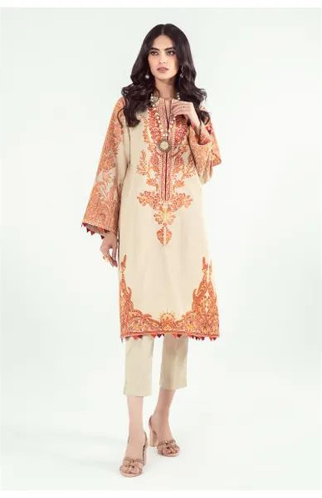 Cream & Orange 1 Piece Kurta