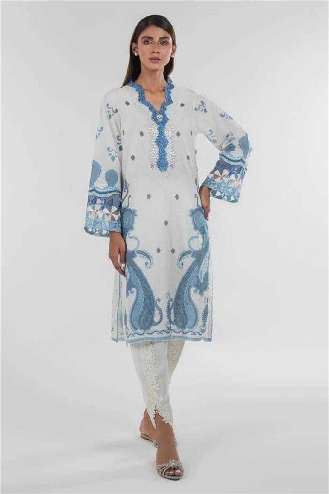White & Blue 1 Piece Kurta