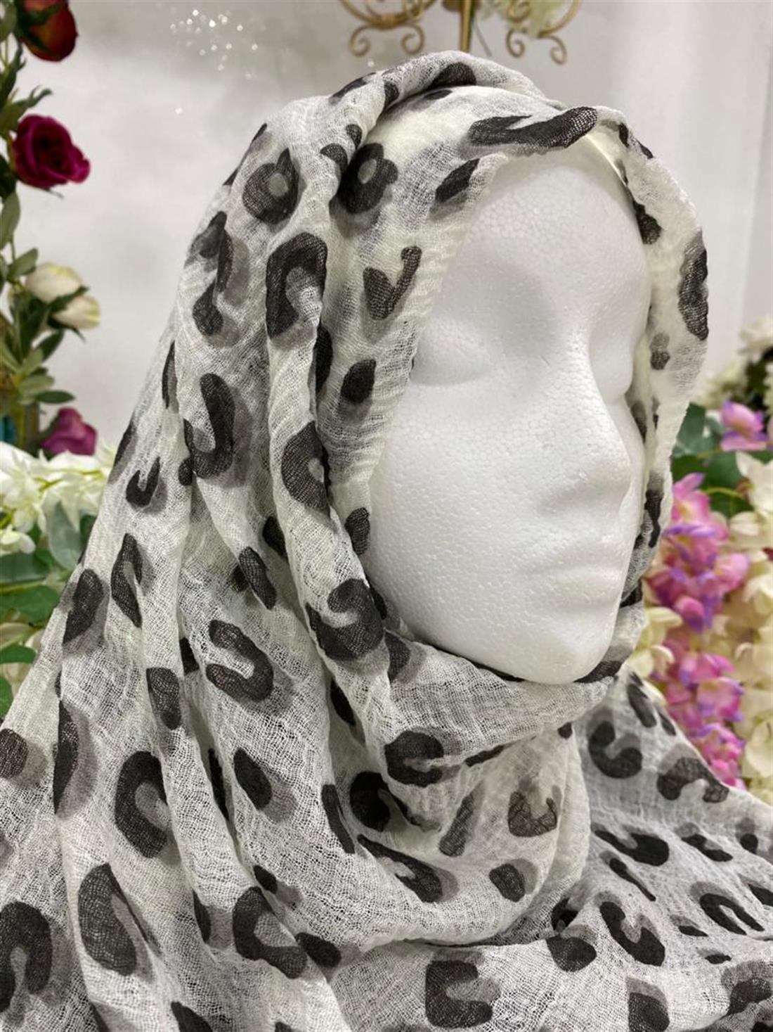 Ivory Black Leopard Print Scarf
