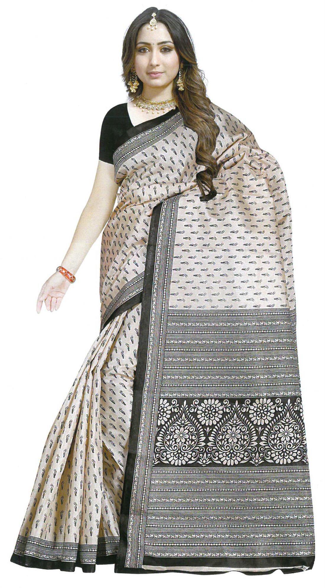 Cream & Black Sarees