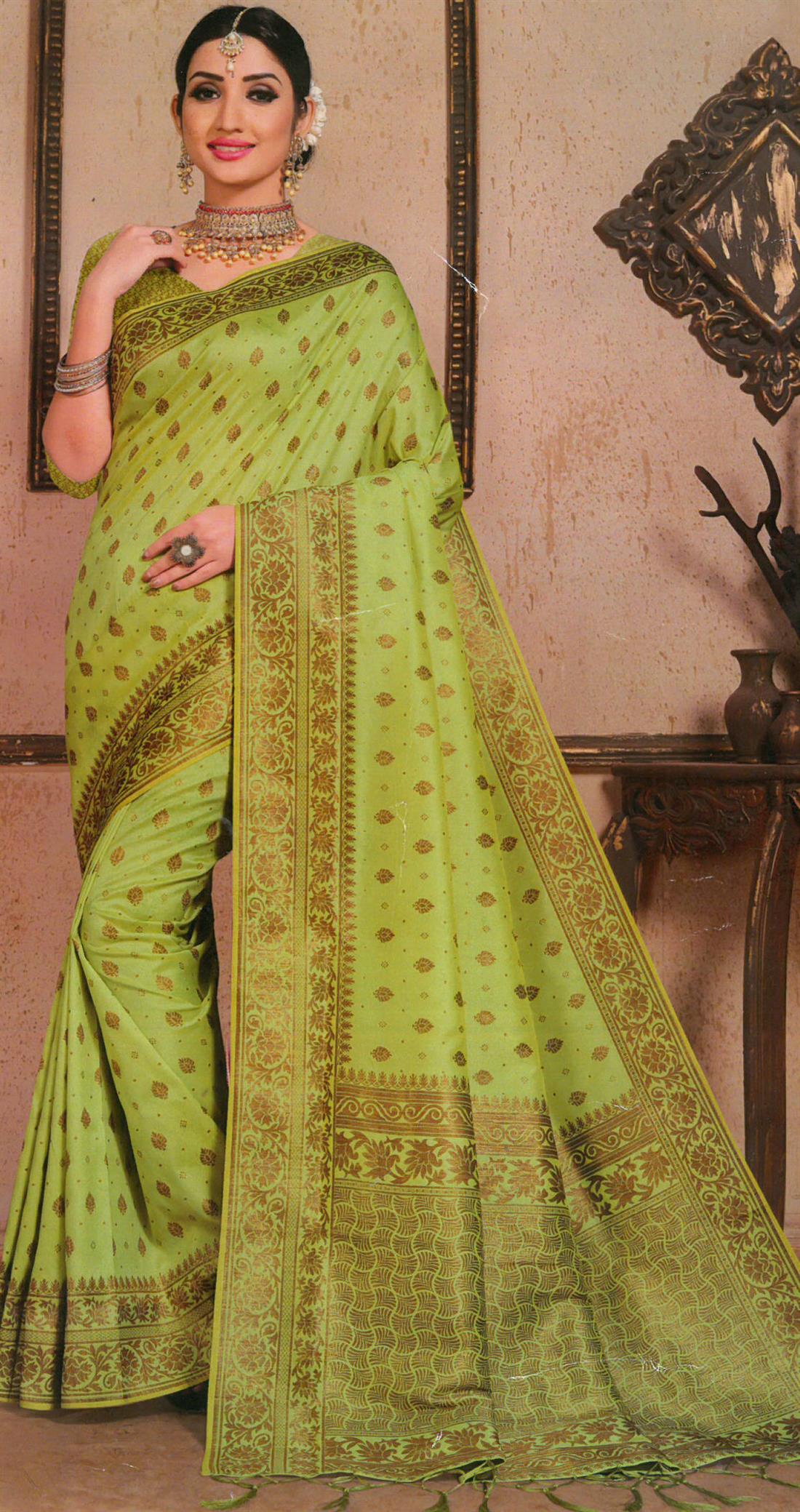 Lime Green Banarasi Sarees