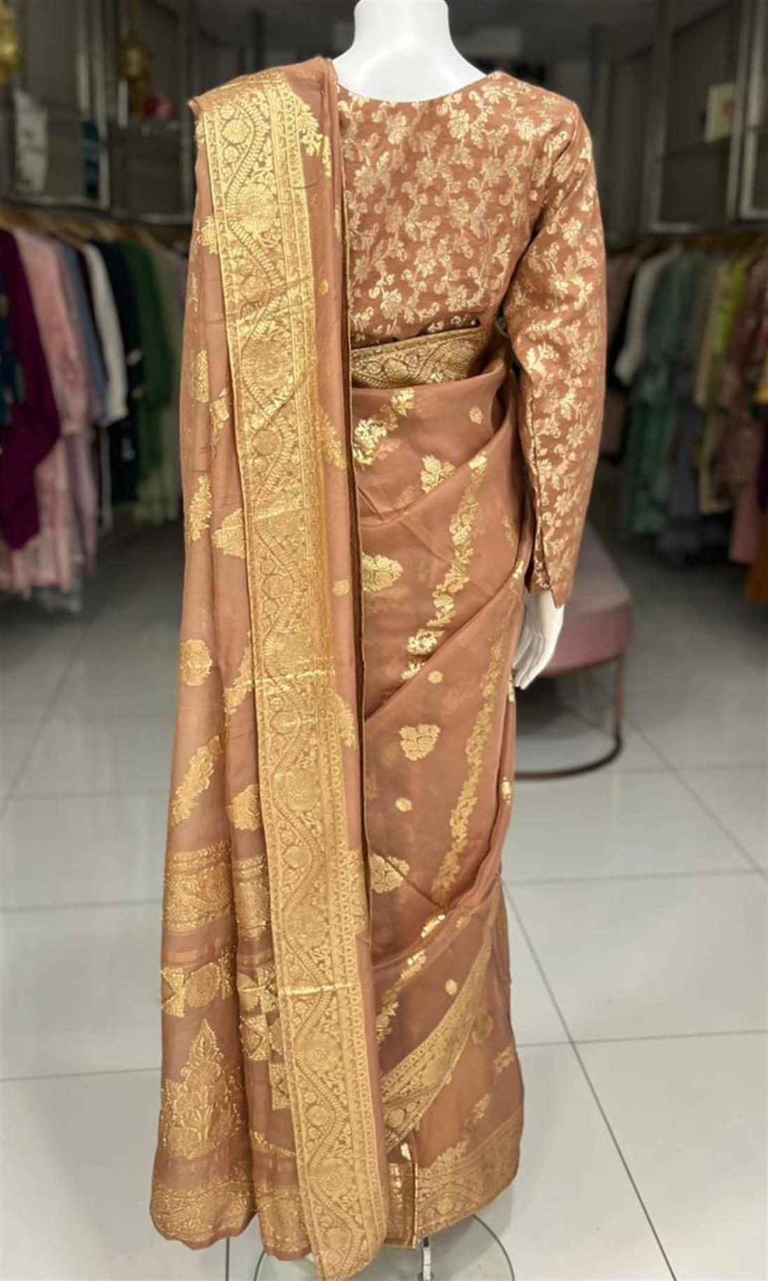 Brown Organza Saree