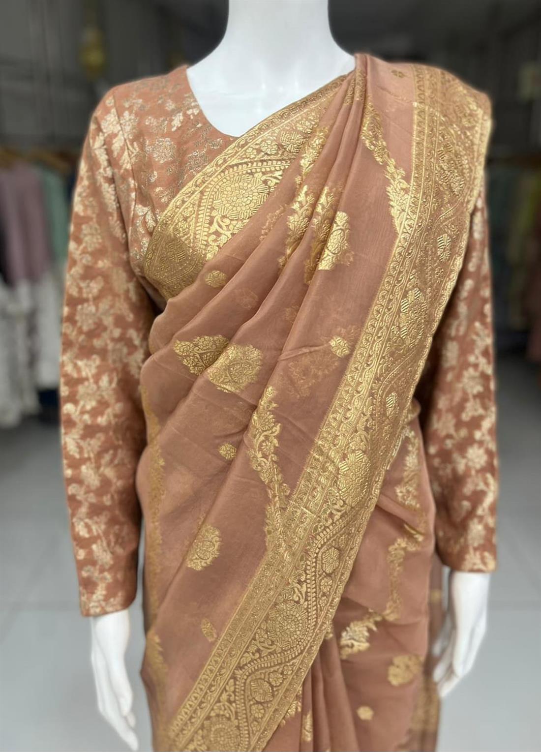 Brown Organza Saree