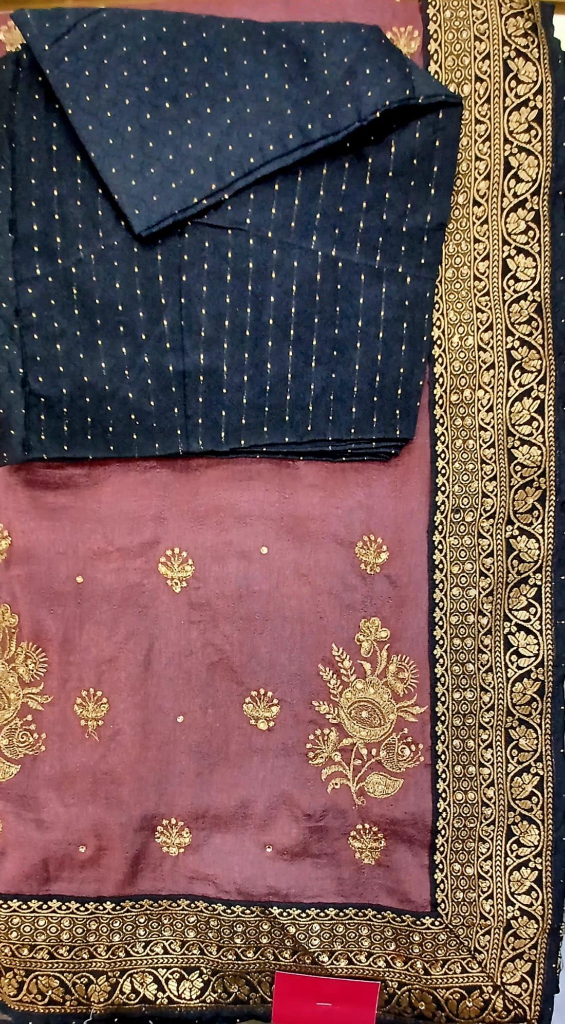 Dusky Pink Raw Silk Saree with Zari and Bid Work Embroidary