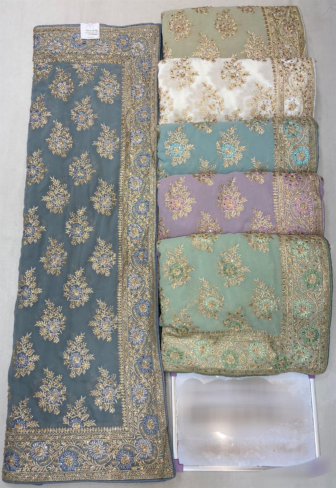 Mint Soft Georgette Saree with Stone and Tilla Work