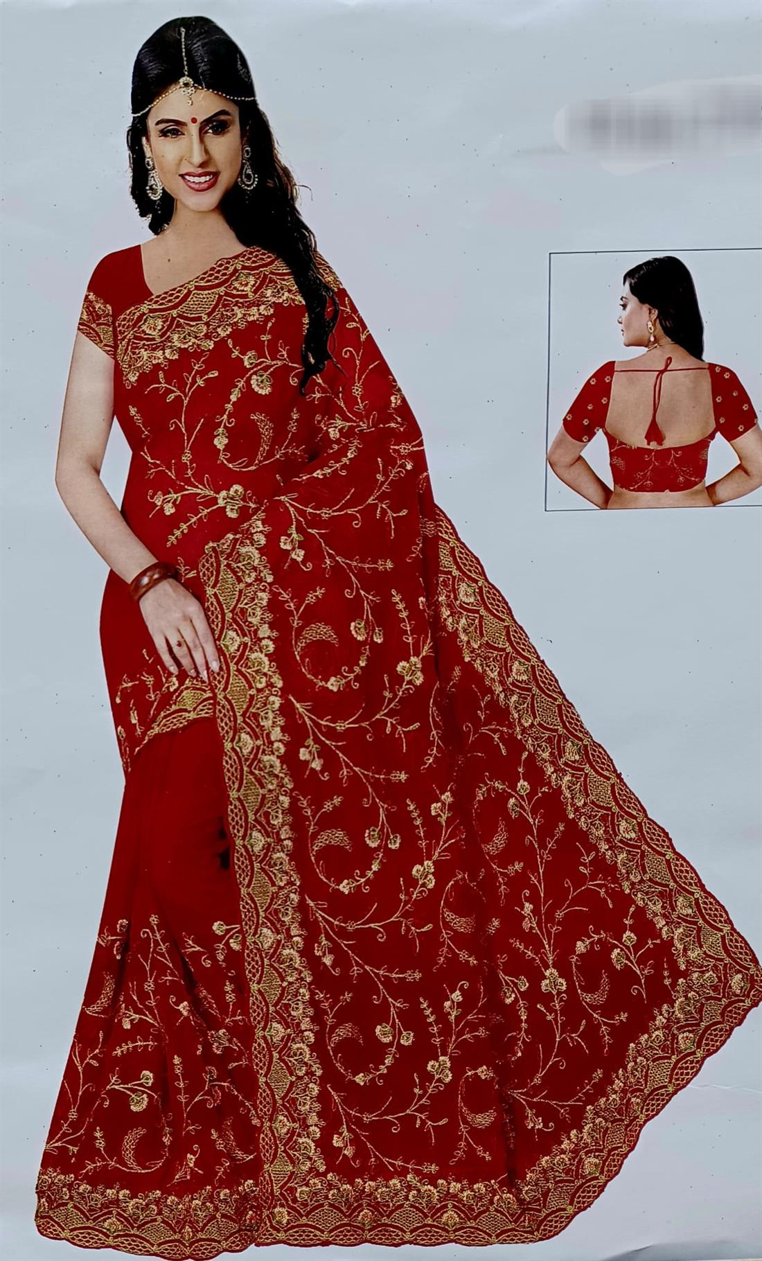 Maroon Georgette Saree with Thread Work