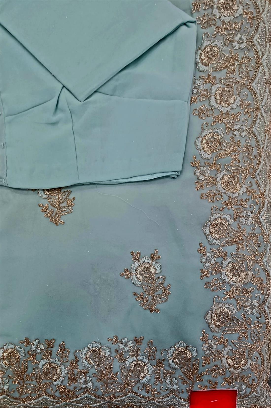 Powder Blue Georgette Saree with Zari and Thread Work
