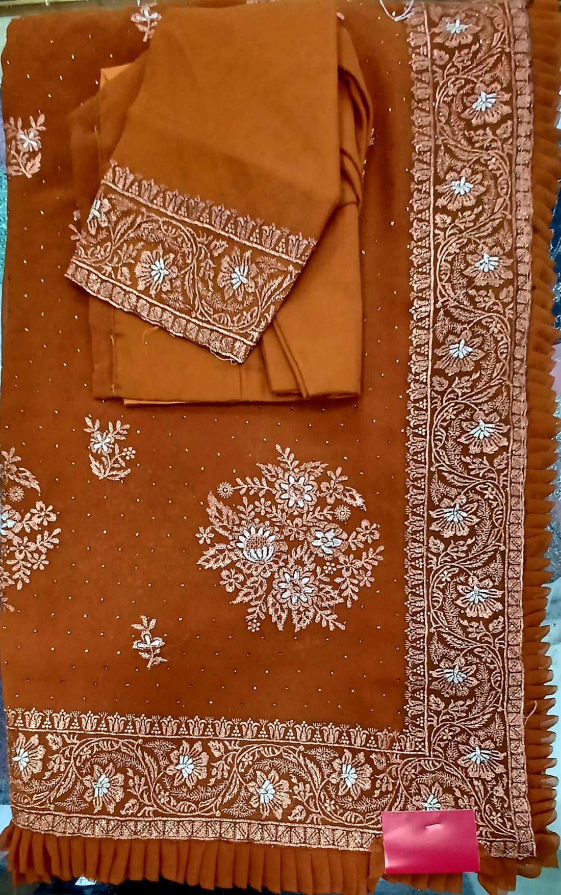 Burnt Orange Georgette Saree with Zari Work