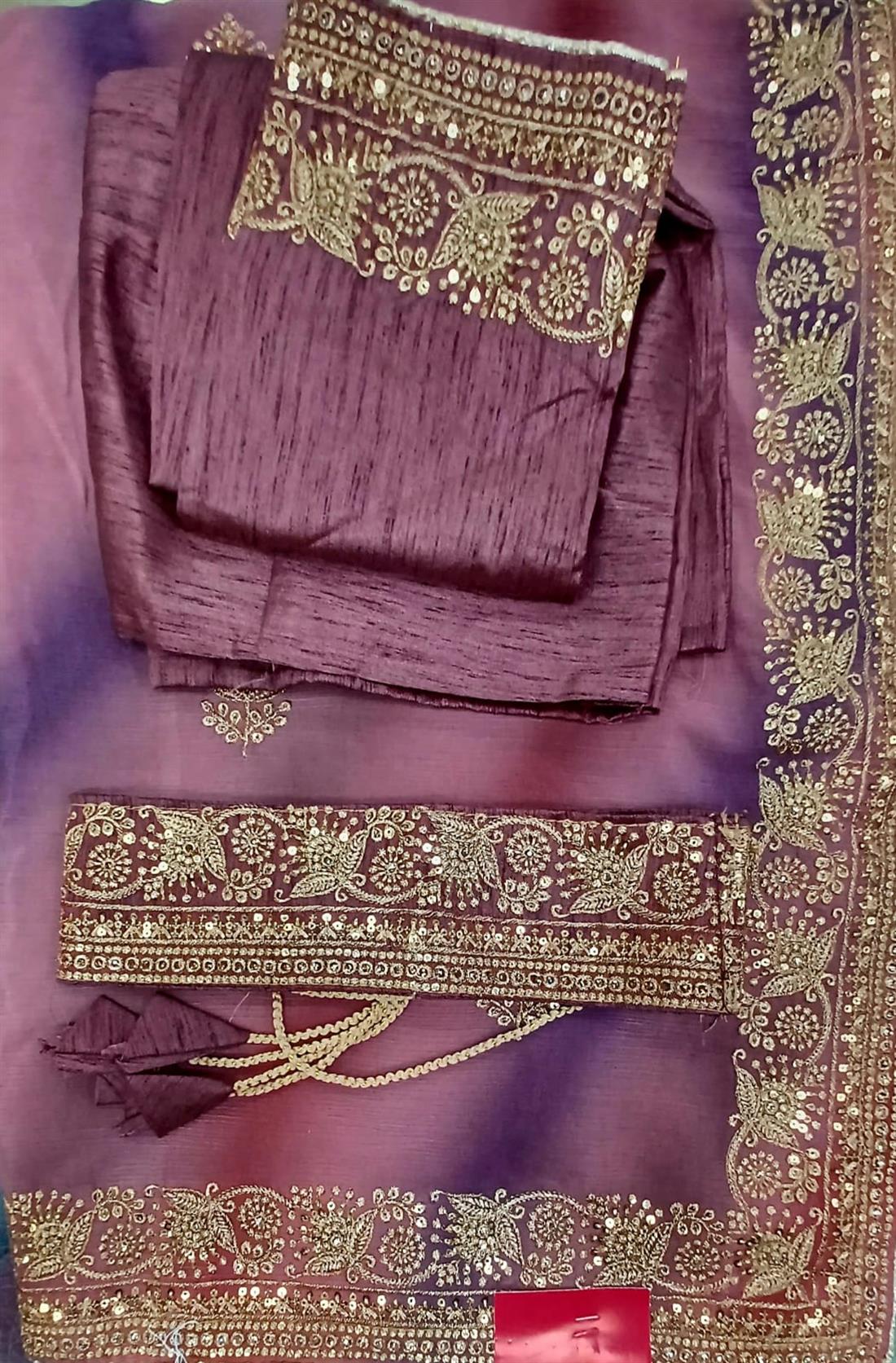 Dusty Pink Raw Silk Crinkle Crape Sheded Saree