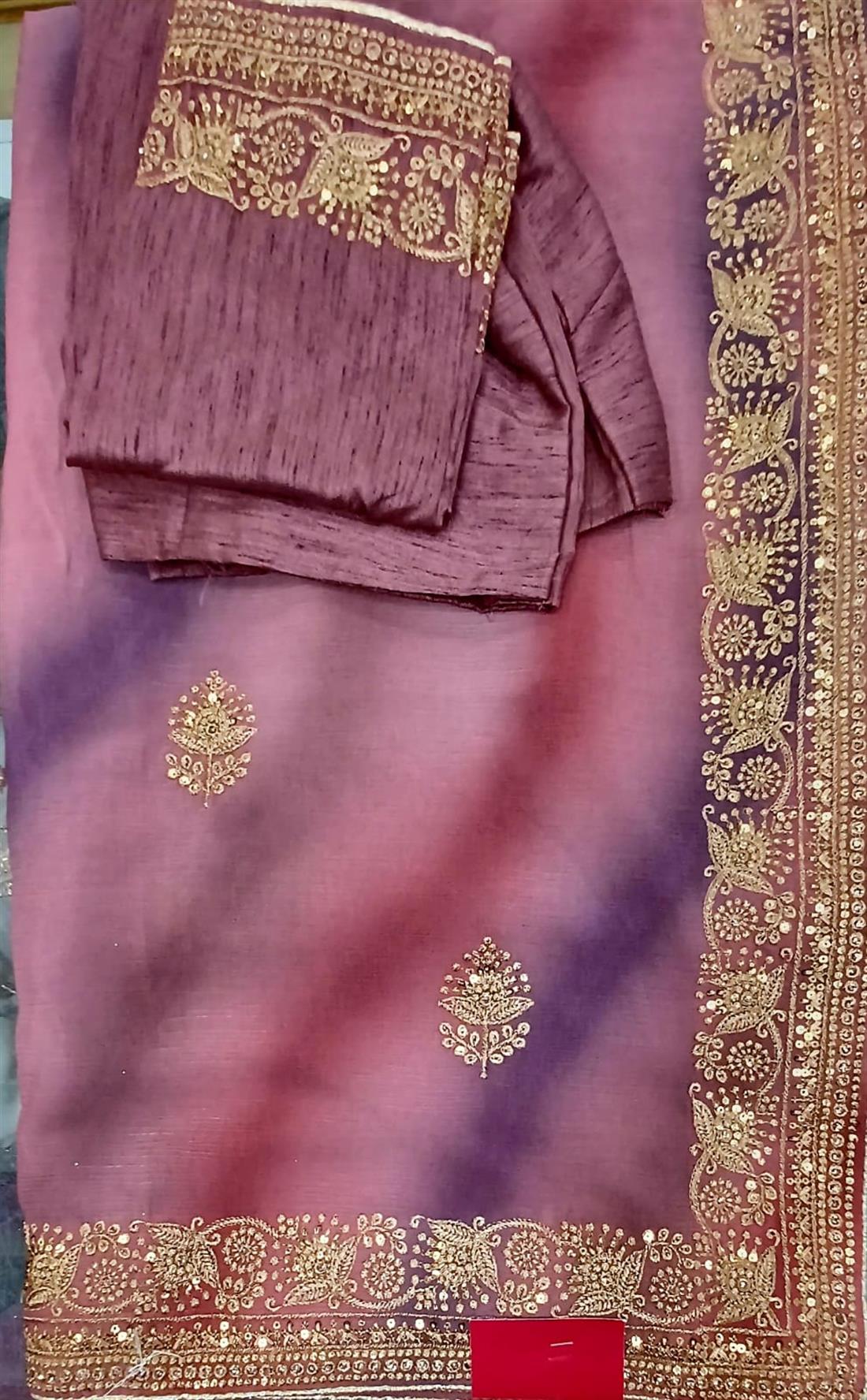 Dusty Pink Raw Silk Crinkle Crape Sheded Saree