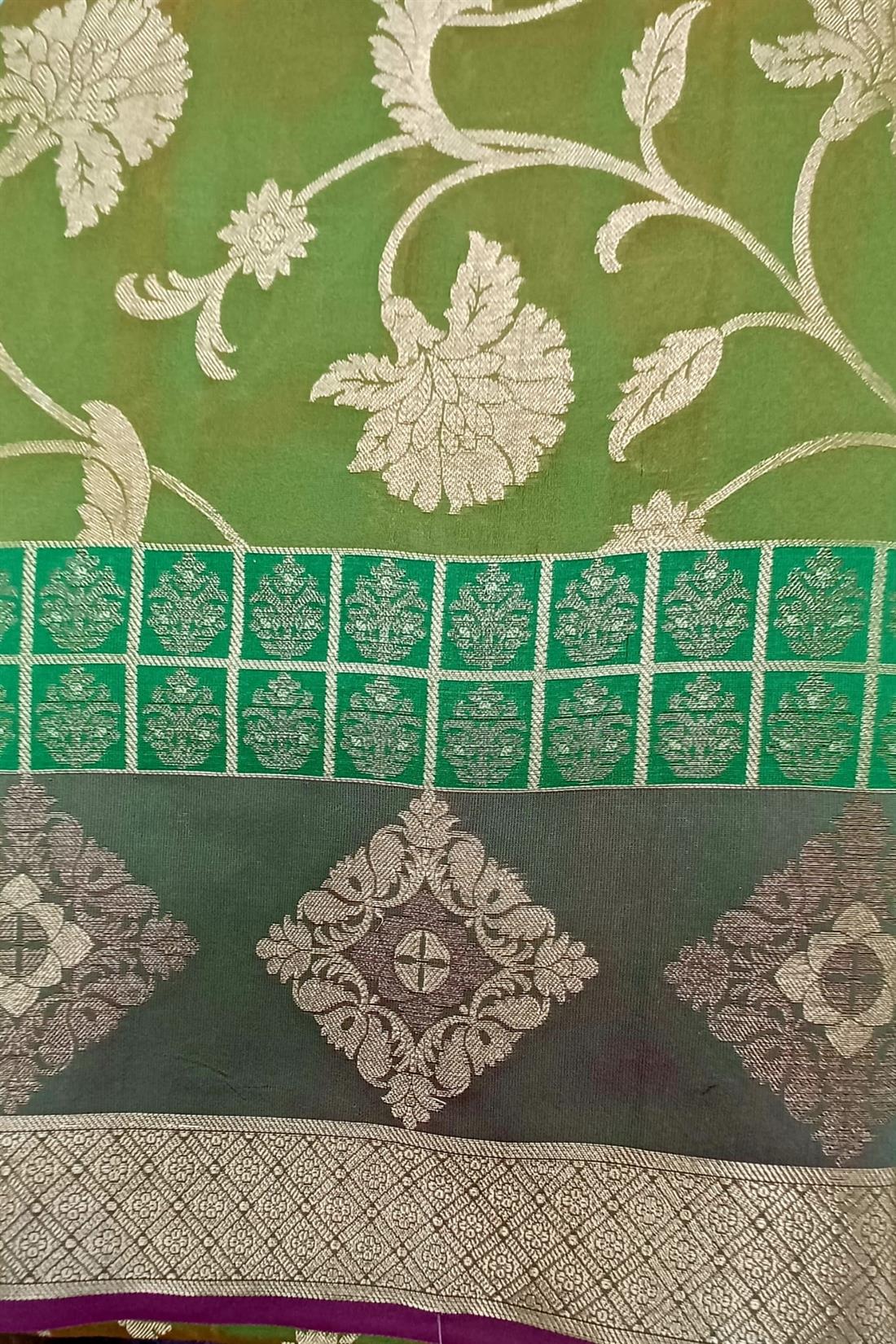 Green Banarasi Kathan Saree Comes with Blouse Piece.