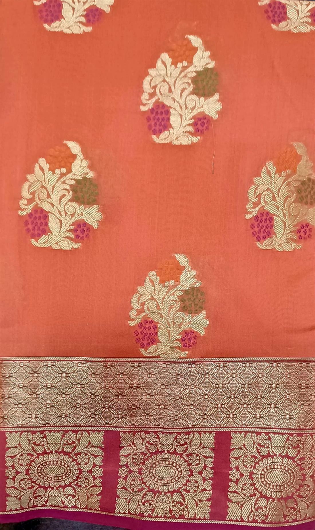 Peach Banarasi Saree Comes with Blouse Piece.