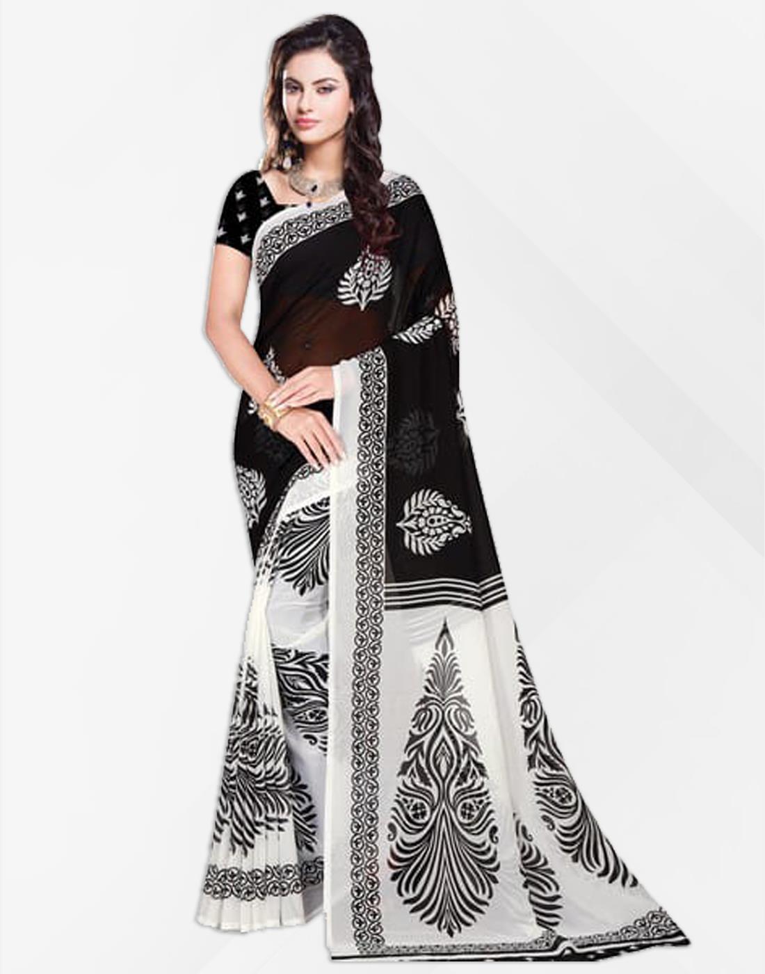 Black and White Designer Printed Saree