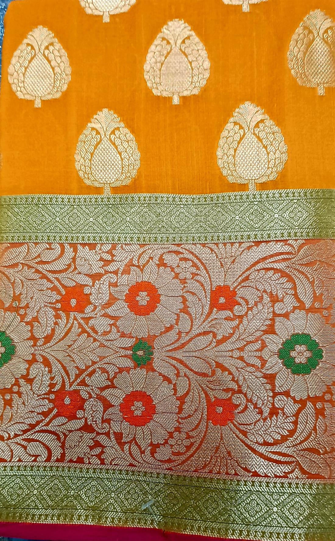 Mustard Banarasi Saree Comes with Blouse Piece.