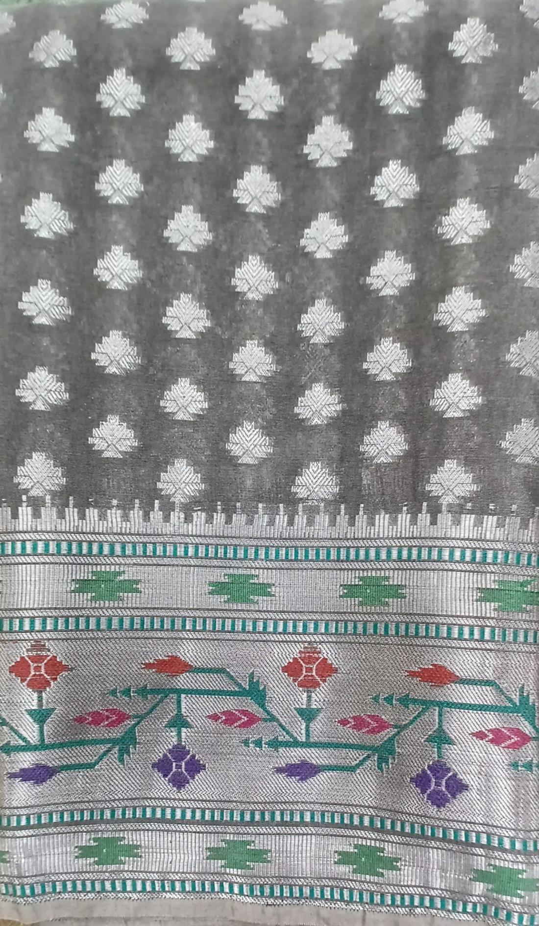 Grey Banarasi Kathan Saree Comes with Blouse Piece