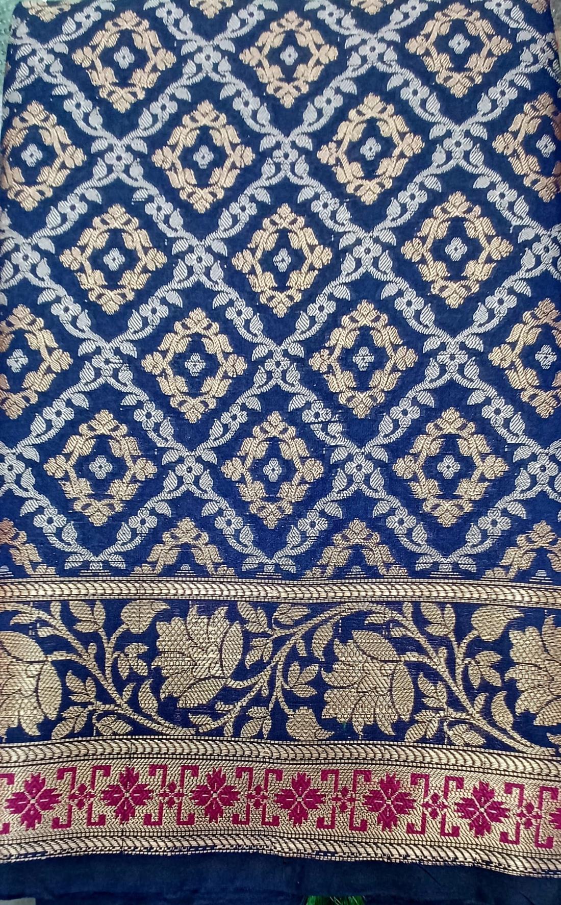 Navy Banarasi Kathan Saree Comes with Blouse Piece.