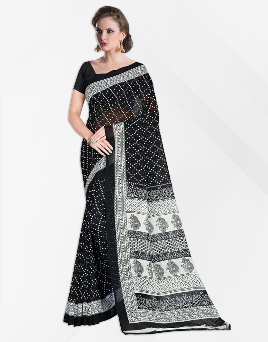 Black and White Designer Printed Saree