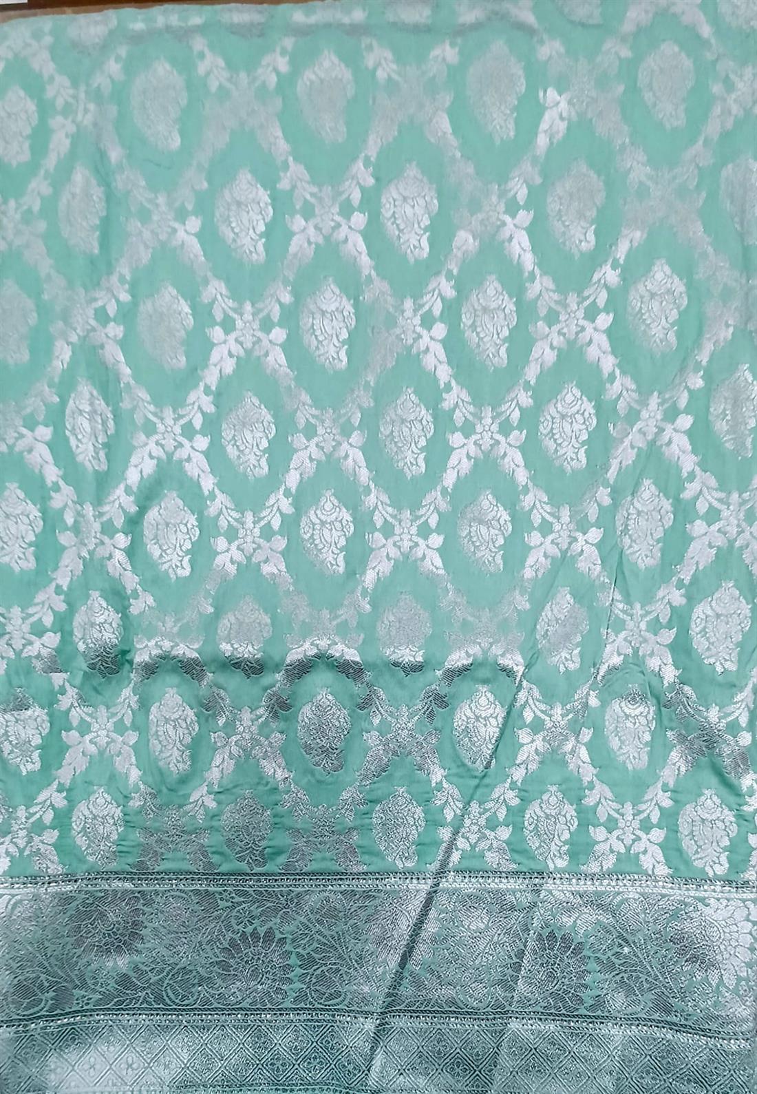 Sea Green Banarasi Silk Saree Comes with Short Sleeve Bouse.