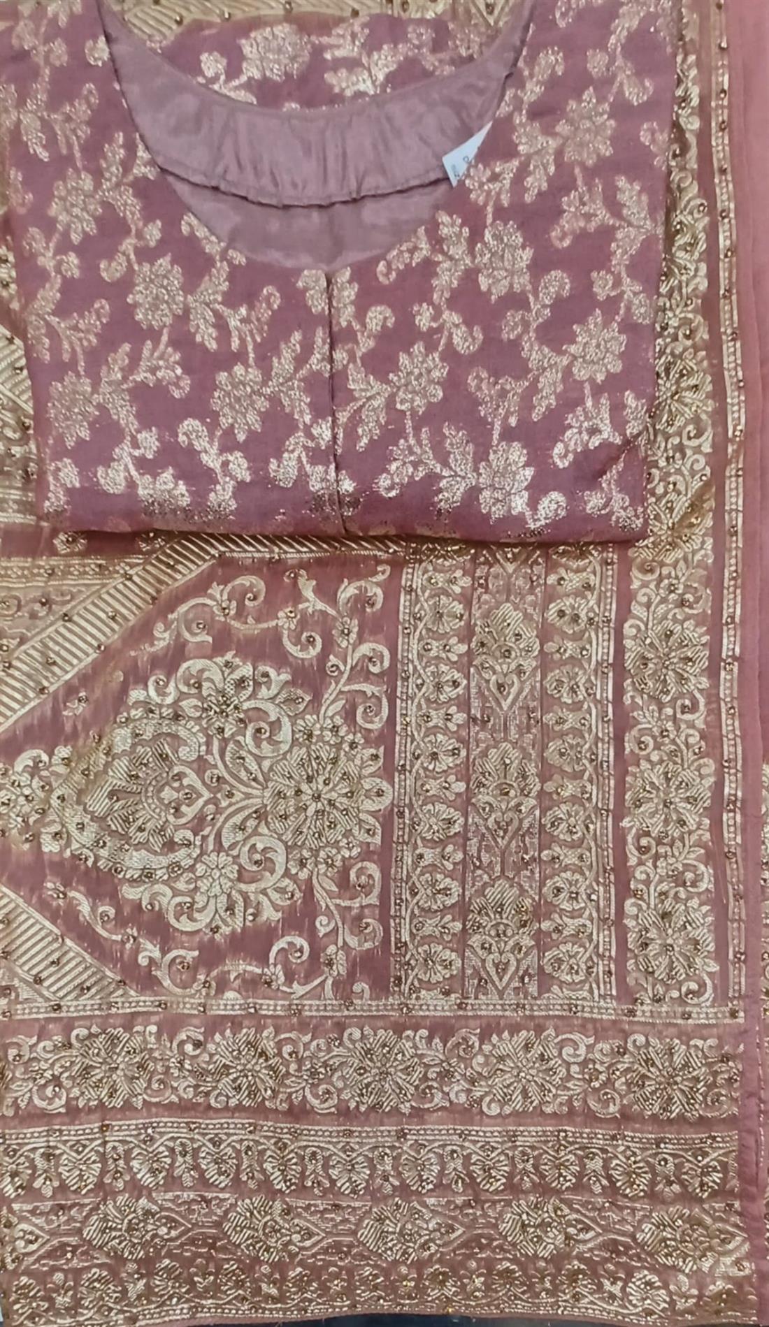 Dusty Pink Stone Work Organza Saree with