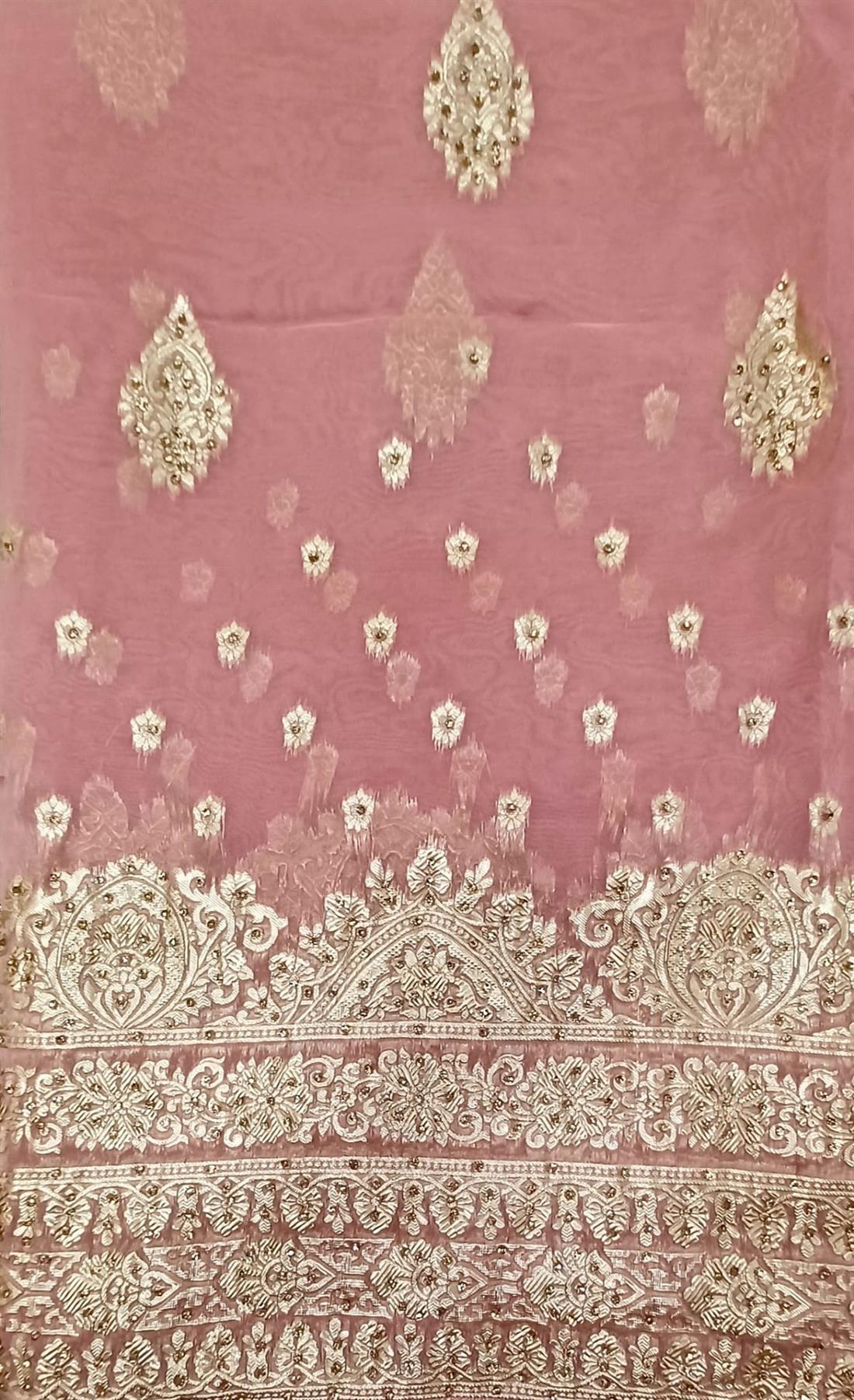 Dusty Pink Stone Work Organza Saree with