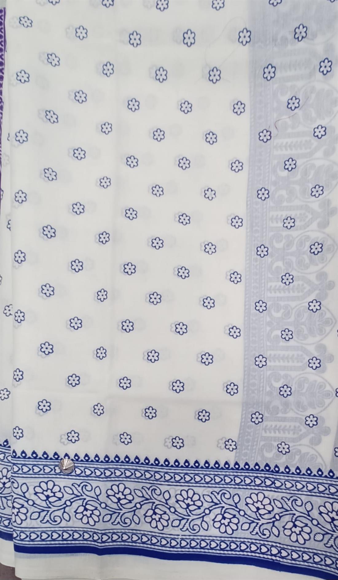 White & Blue Cotton Saree.