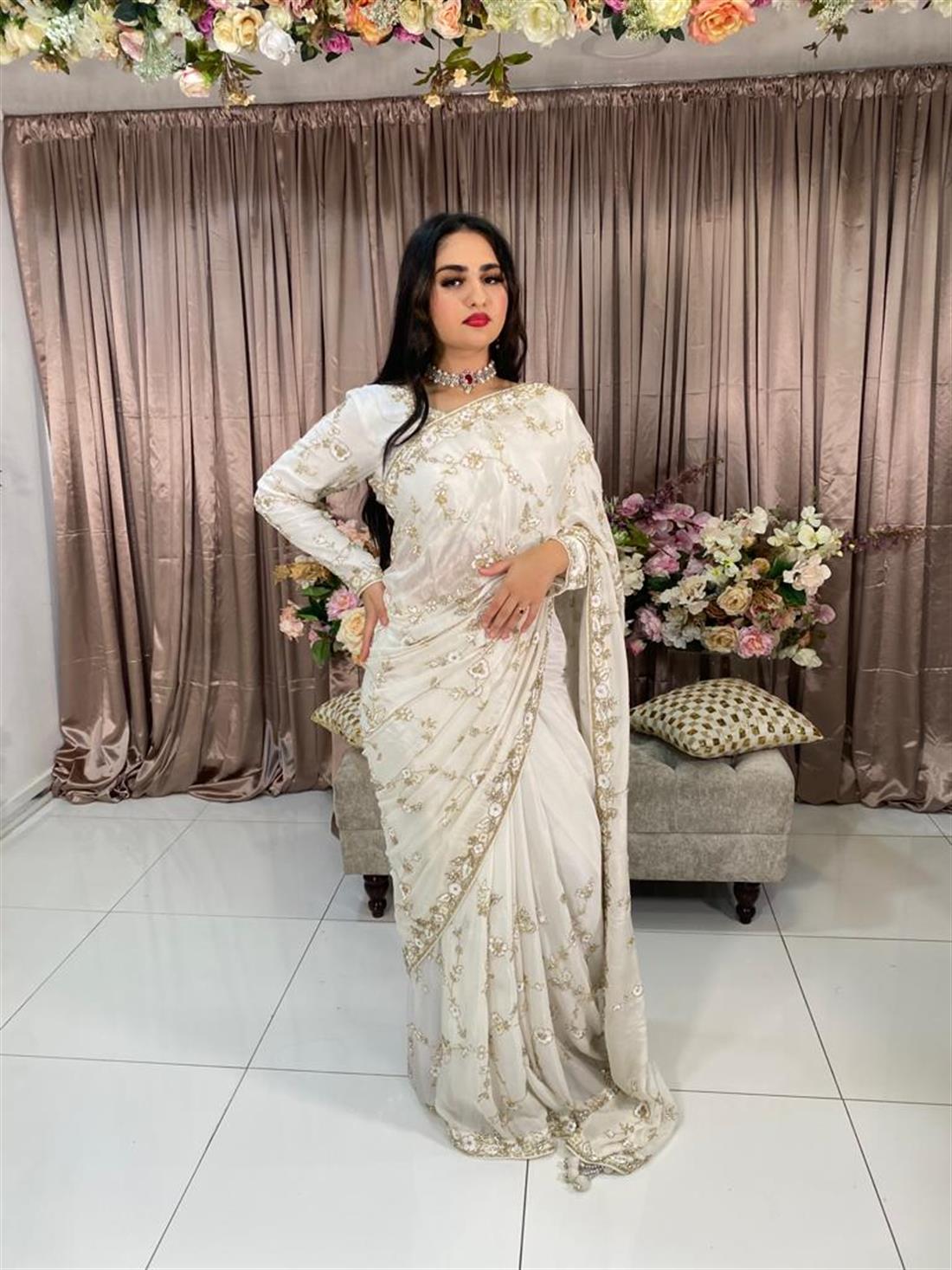 Off White Crape Silk Saree.