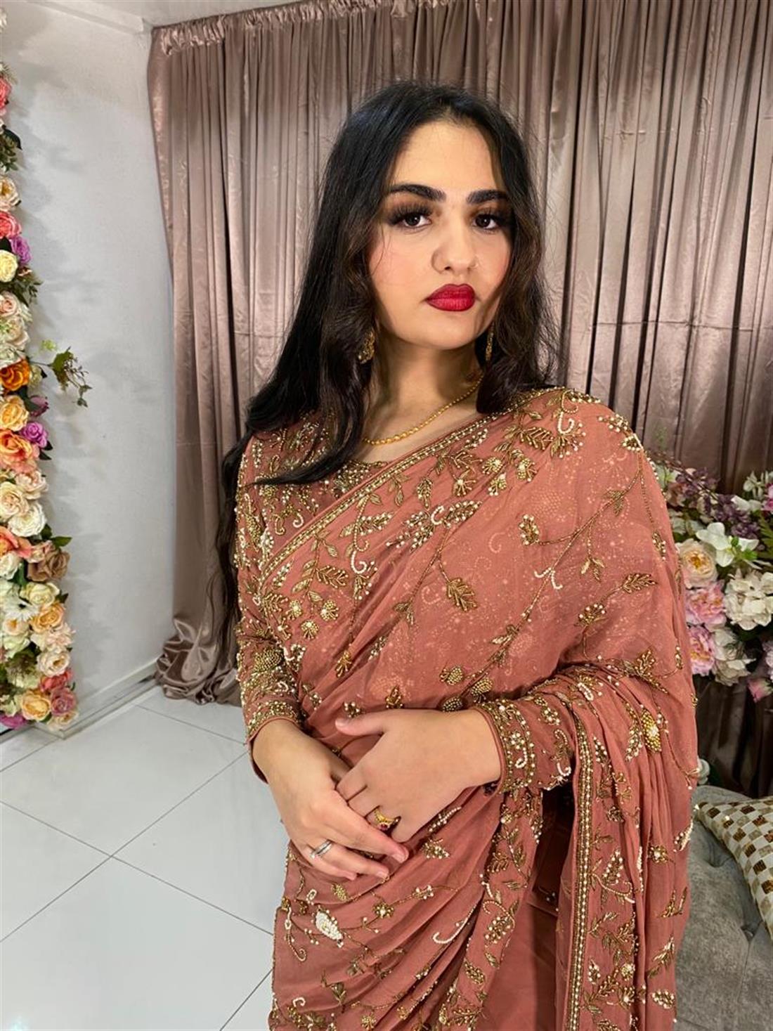 Dusty Pink Georgette Saree.