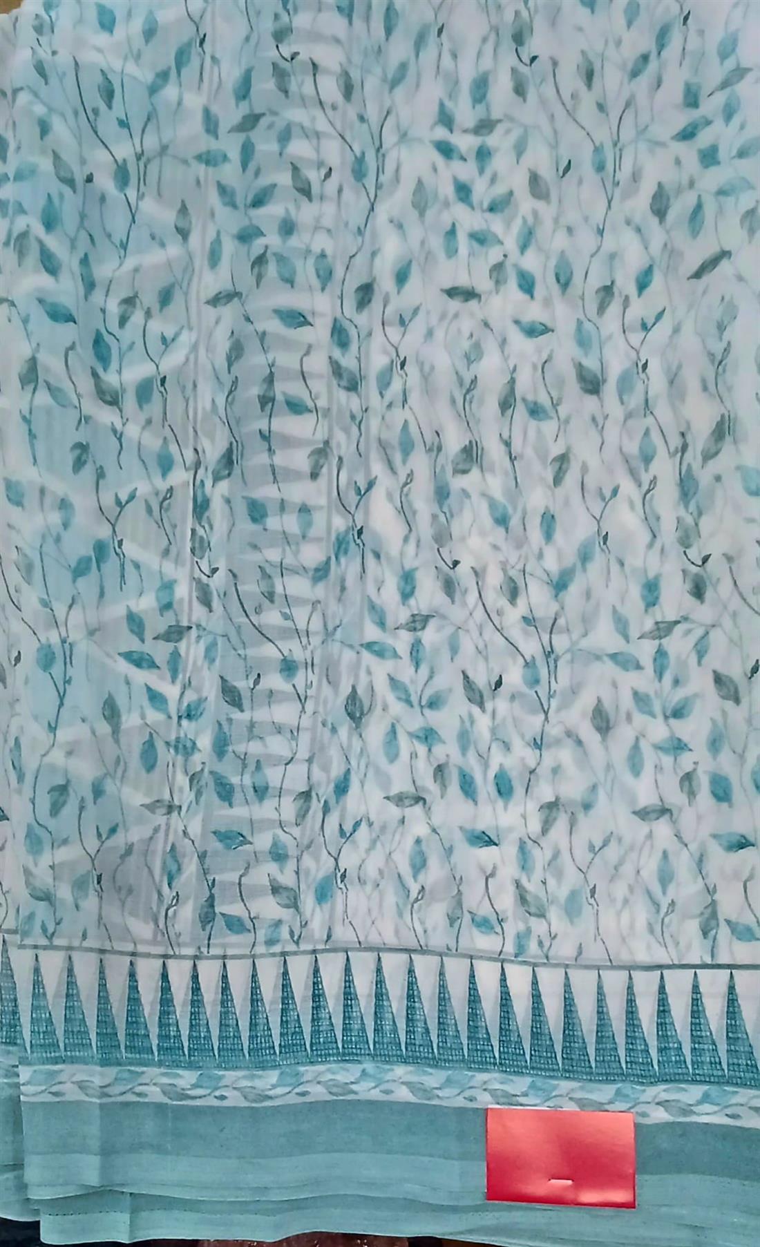 White & Mint Chiffon Saree.