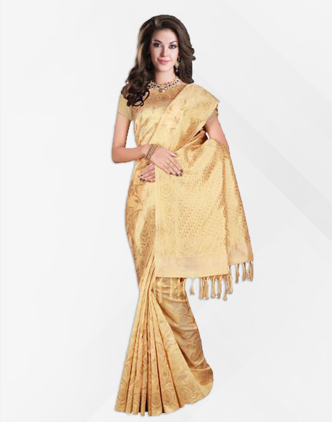 Peach Silk Banarsi Saree with Ready Made Blouse