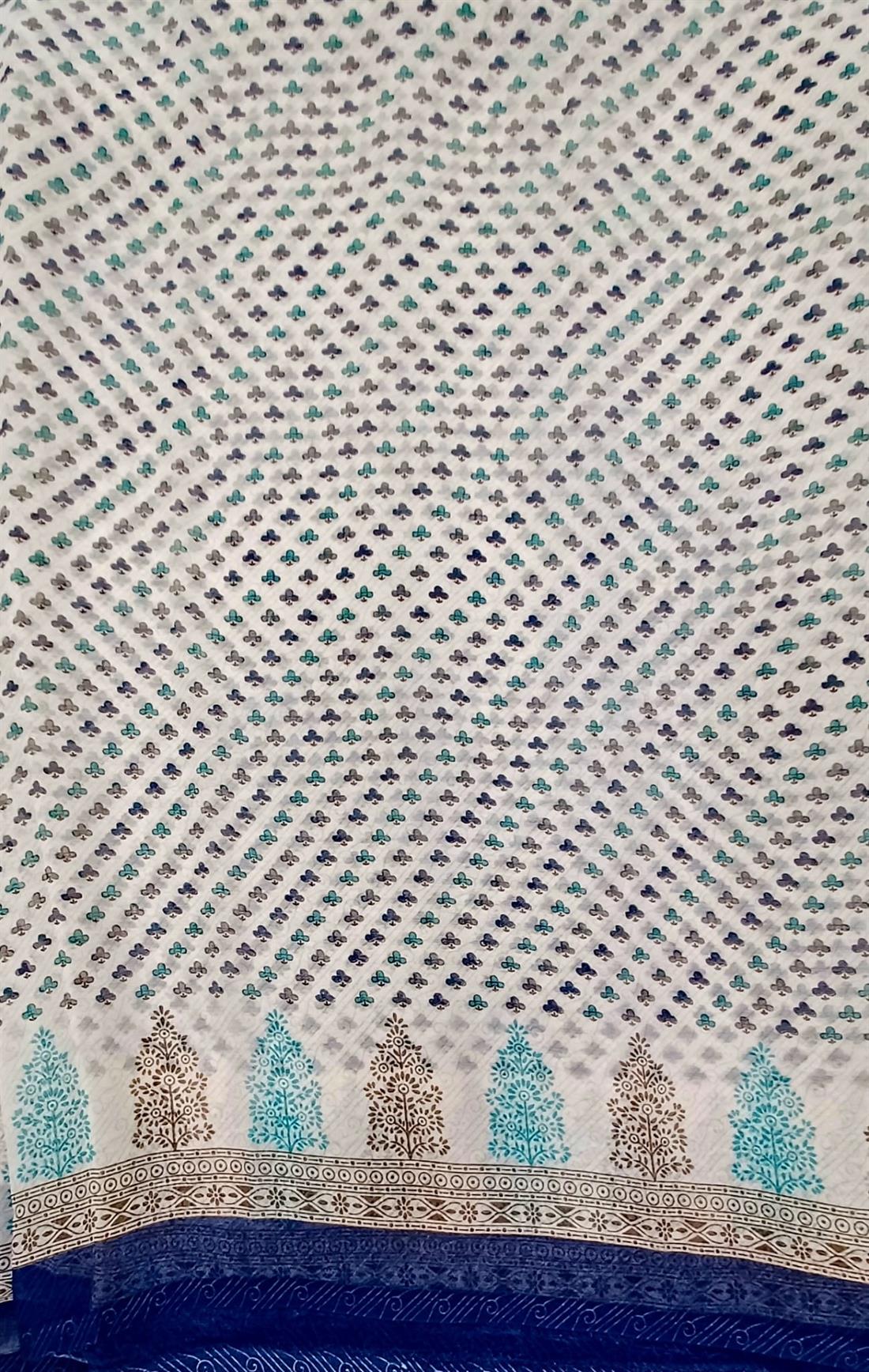 Offwhite & Blue Chiffon Saree.
