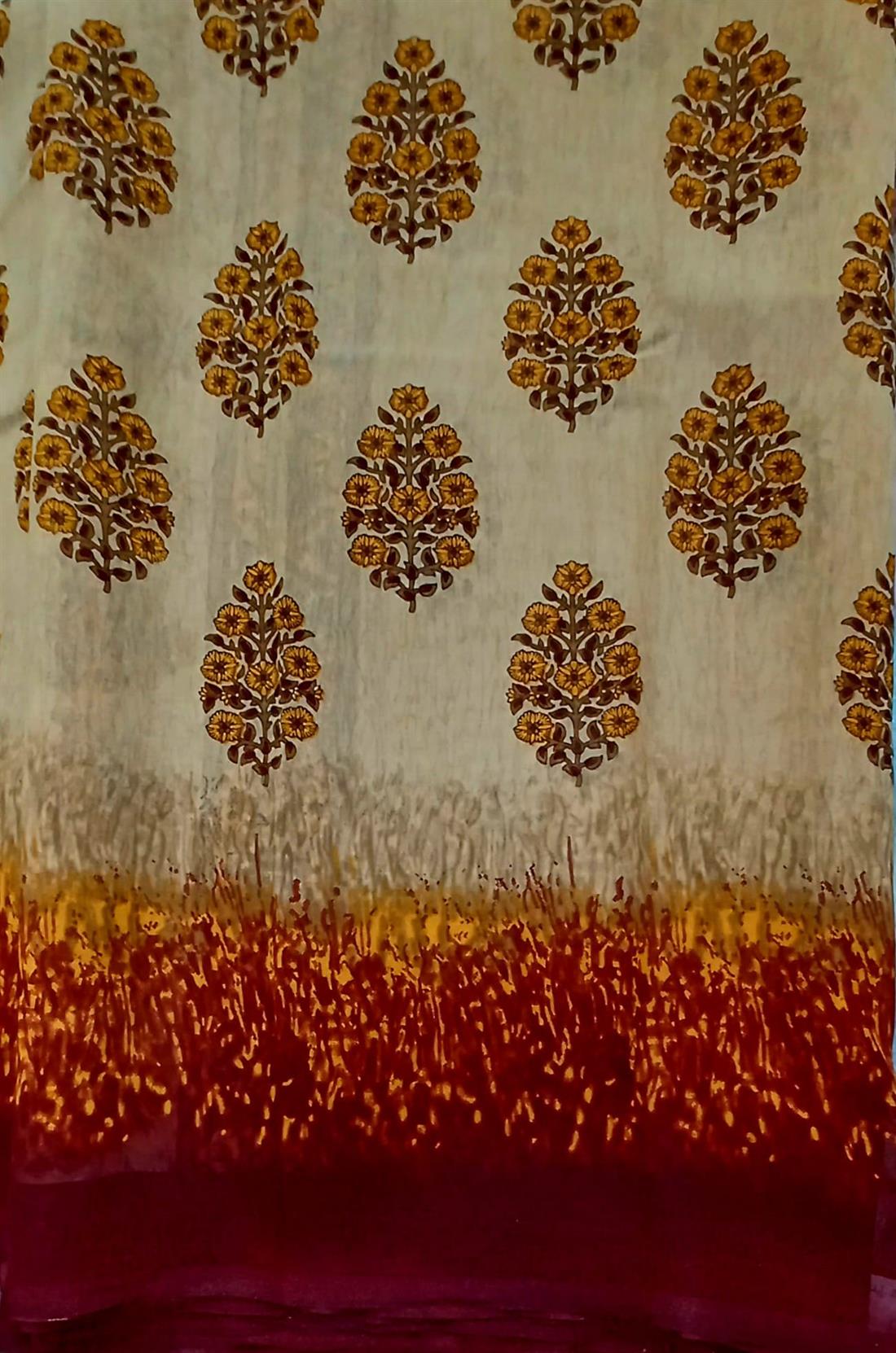 Beige & Maroon Georgette Saree.