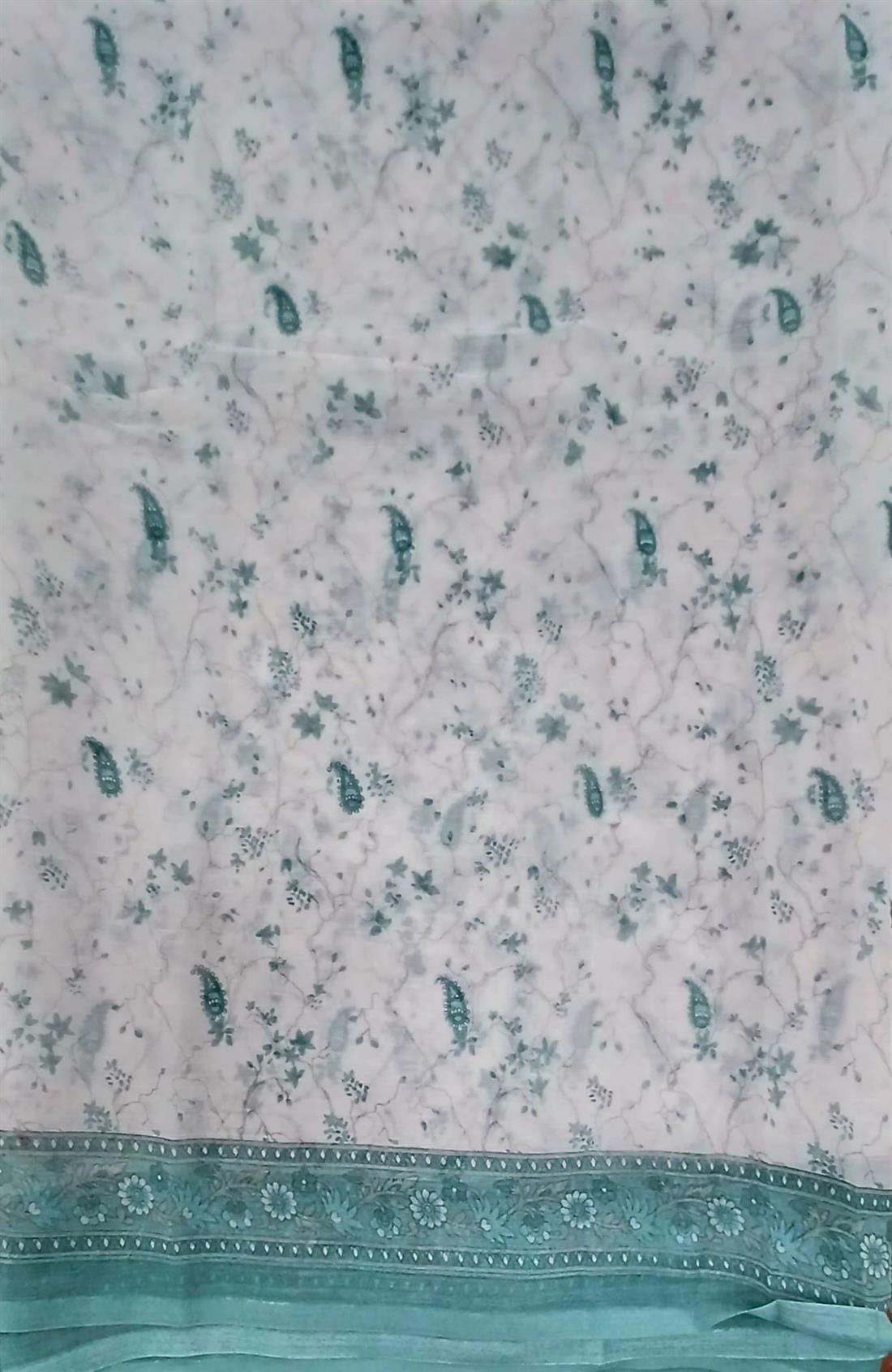 White & Mint Chiffon Saree.