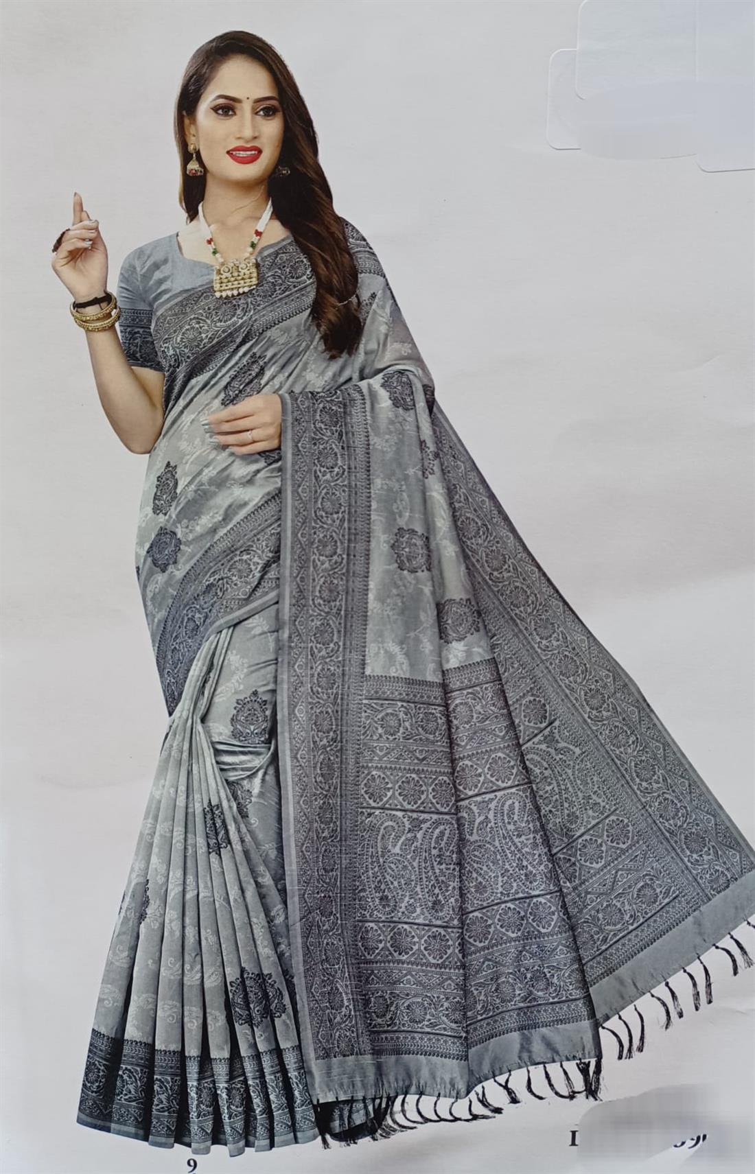 Grey Banarasi Silk Saree.