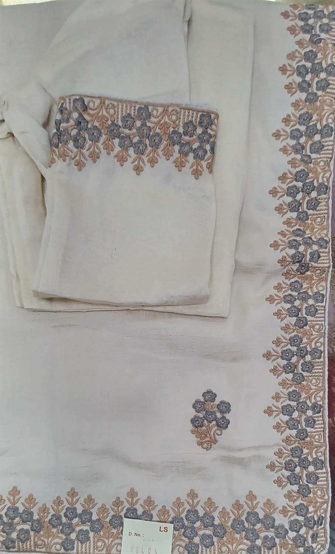Cream & Grey Raw Silk Saree.