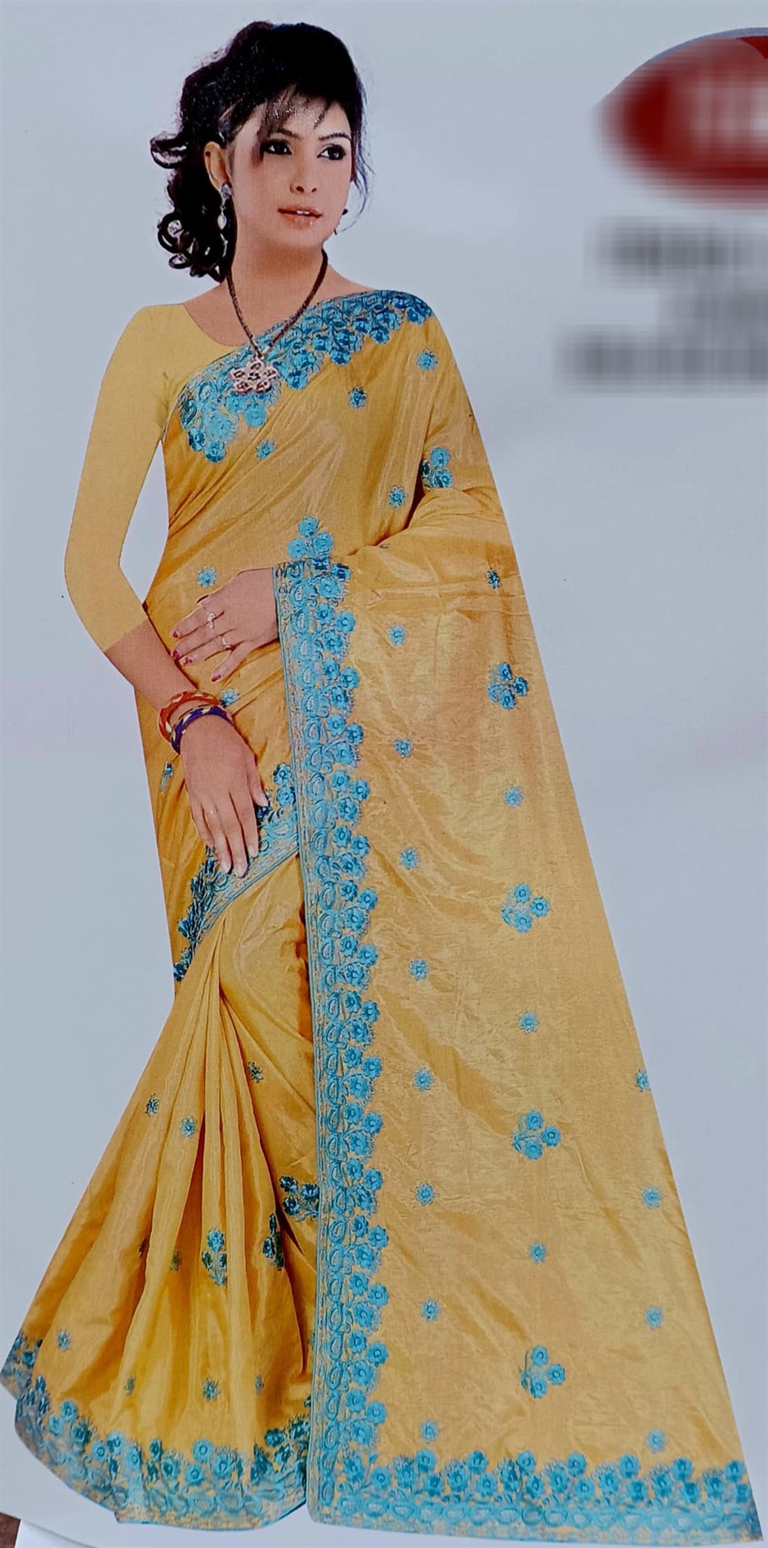 Yellow Crape Silk Saree.