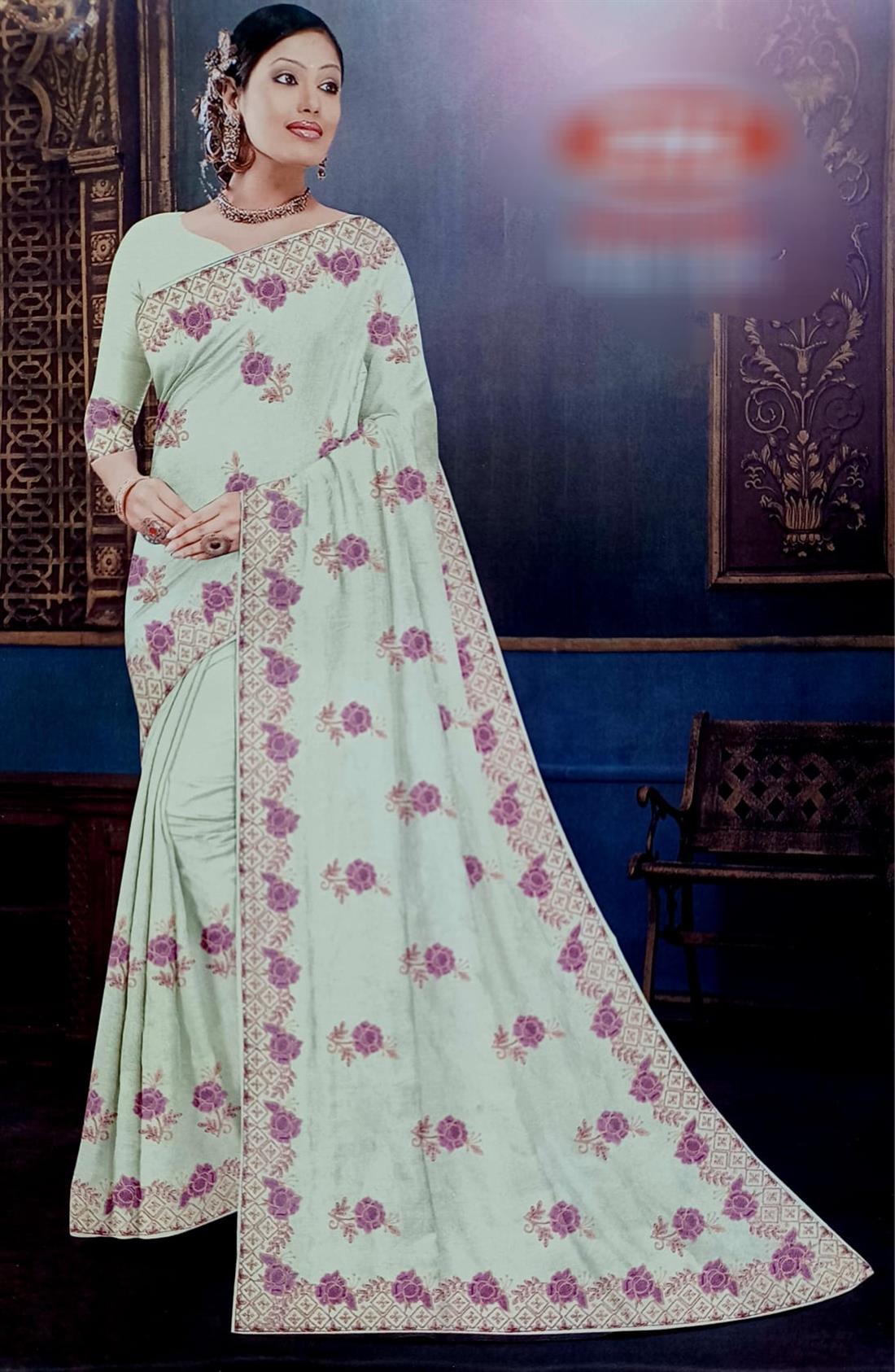 Cream & Pink Raw Silk Saree.