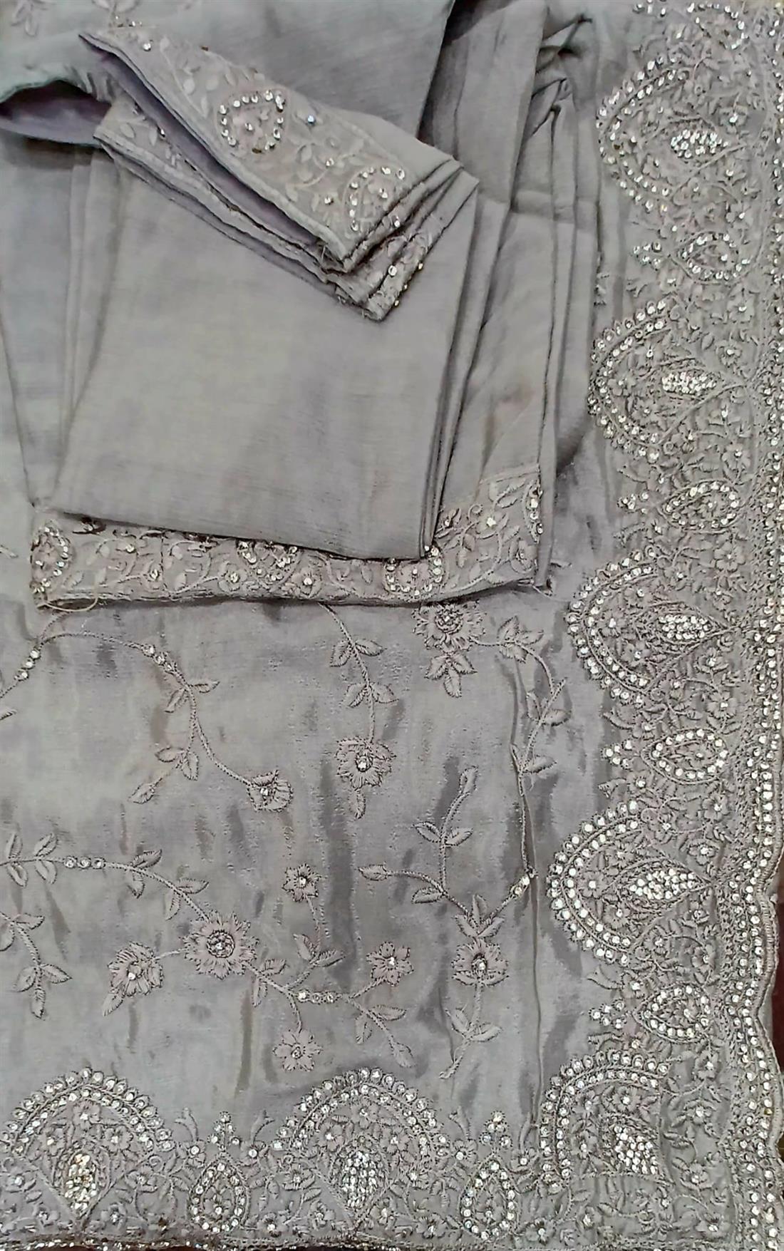Grey Embroidered Shama Silk Saree and Blouse
