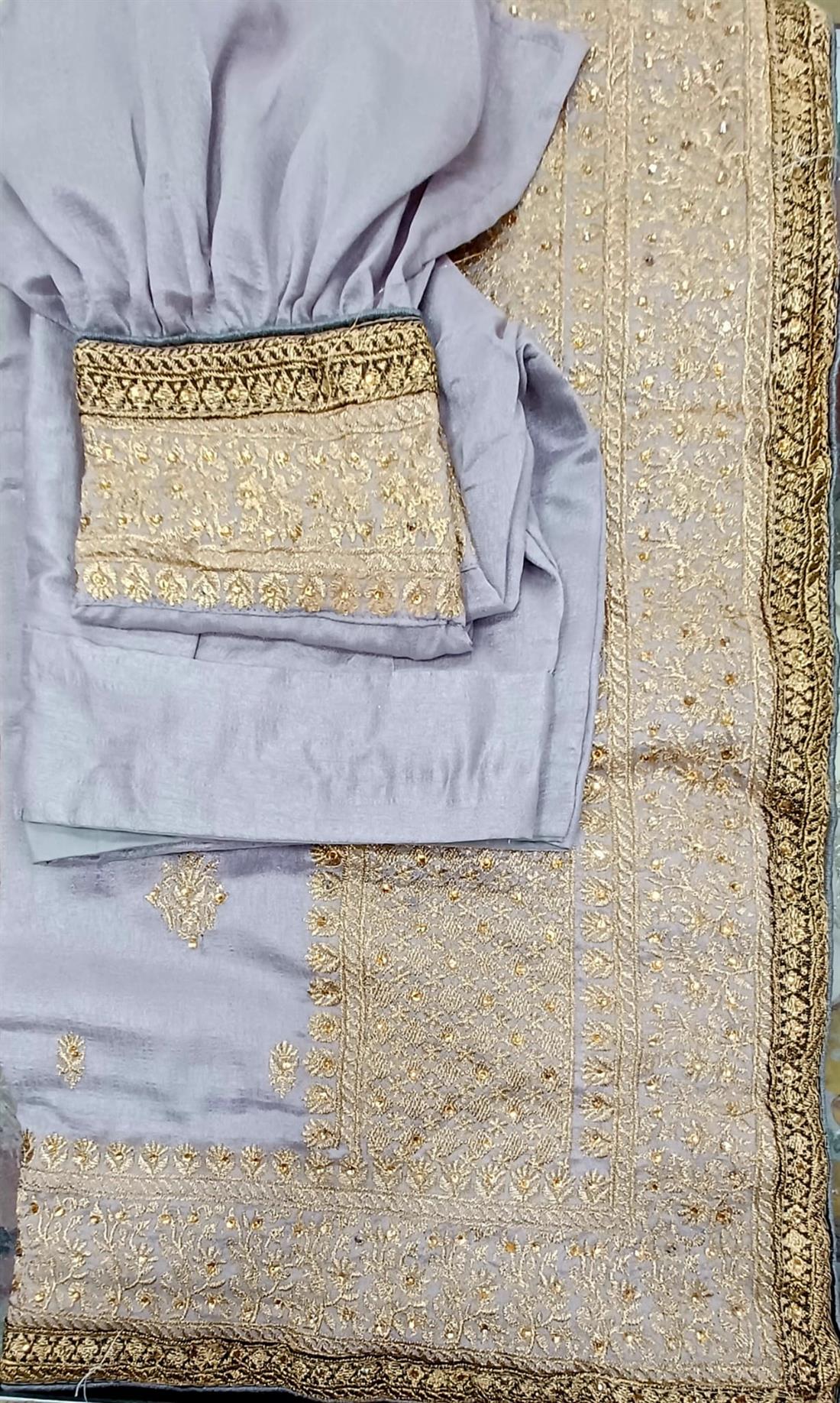 Grey Zari Raw Silk Saree.
