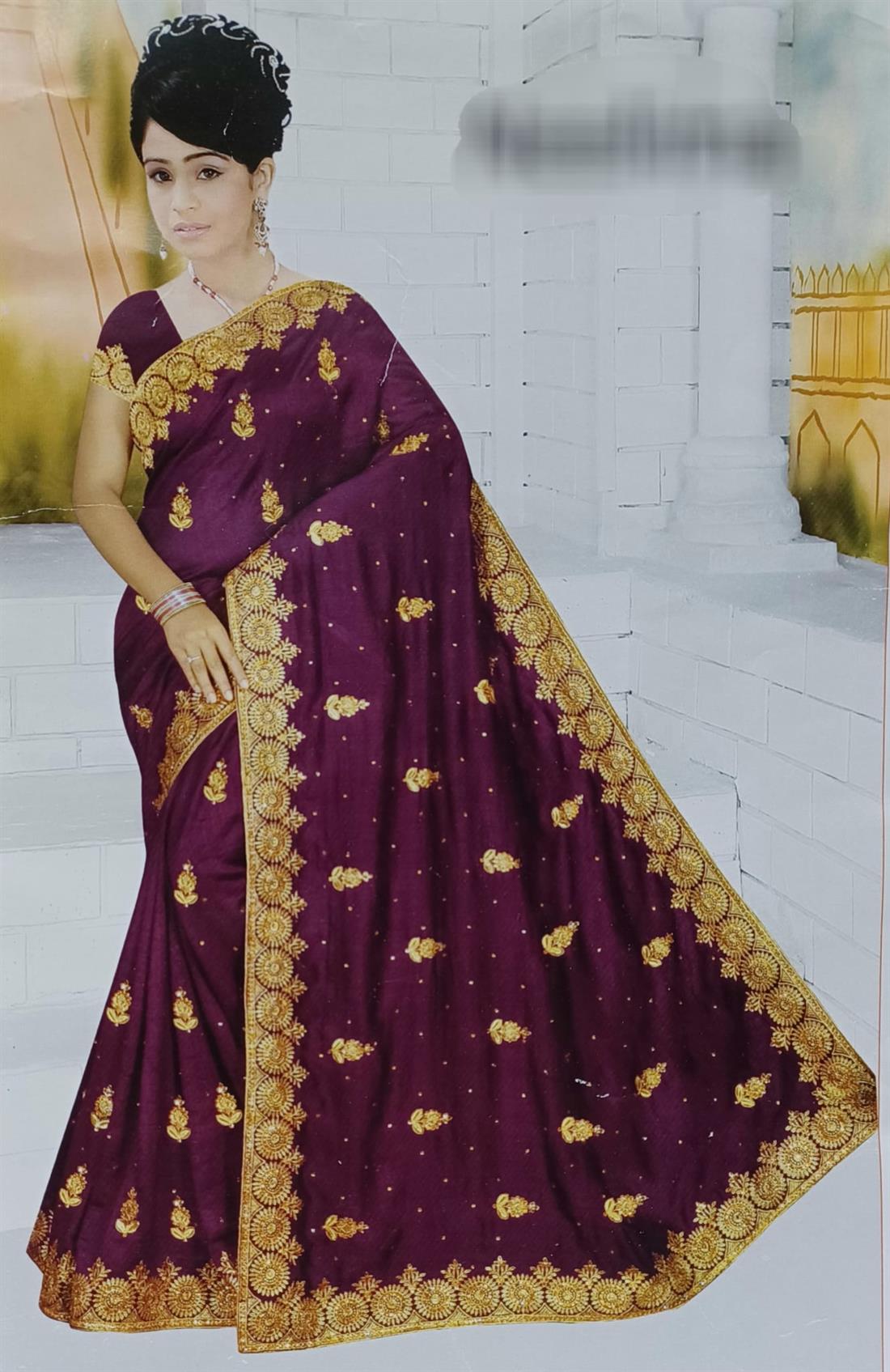 Plum Zari Raw Silk Saree.