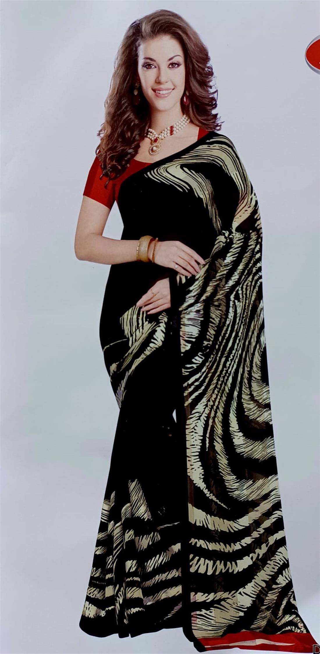 Black & RED Chiffon Saree.