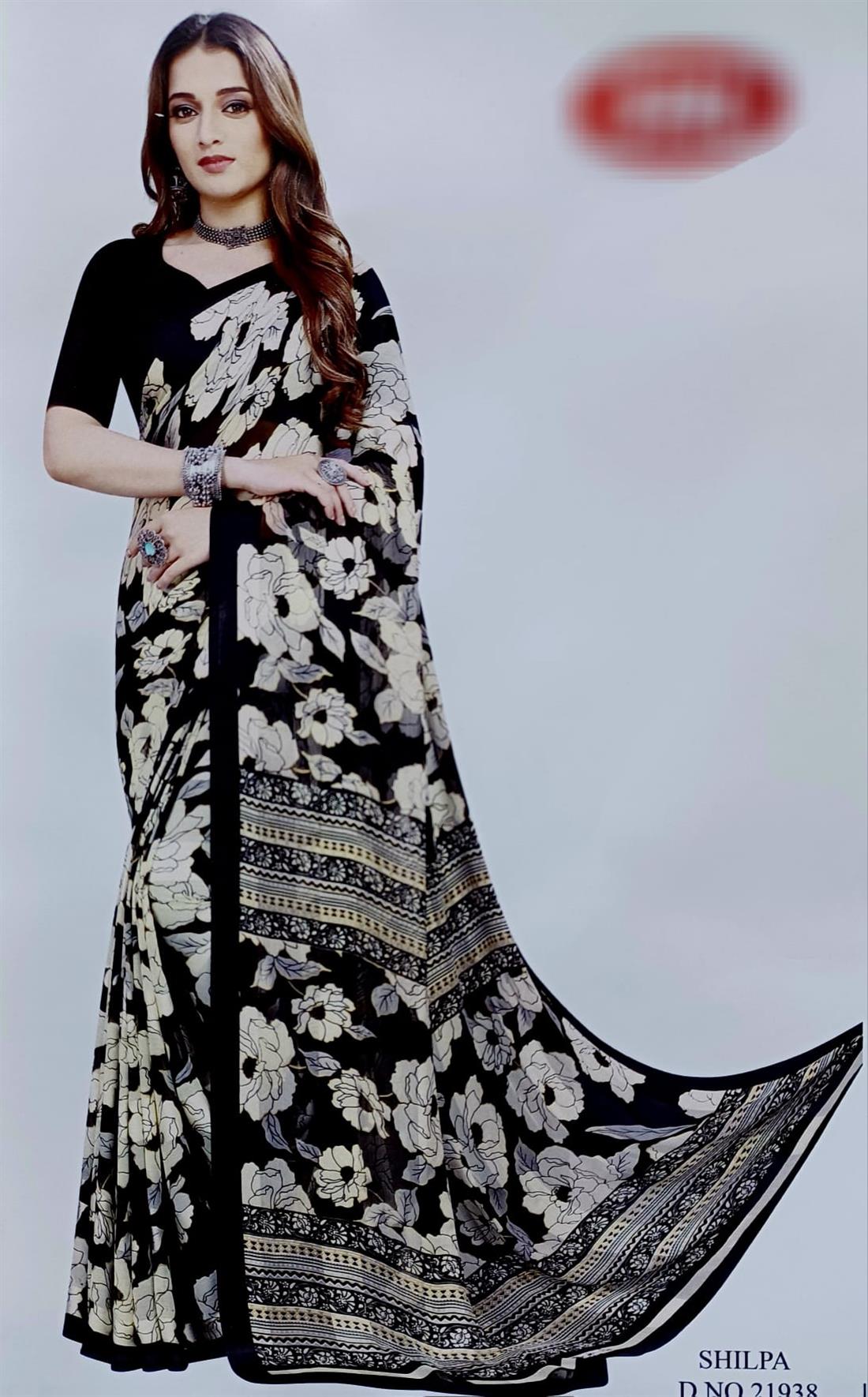 Black & White Chiffon Saree.
