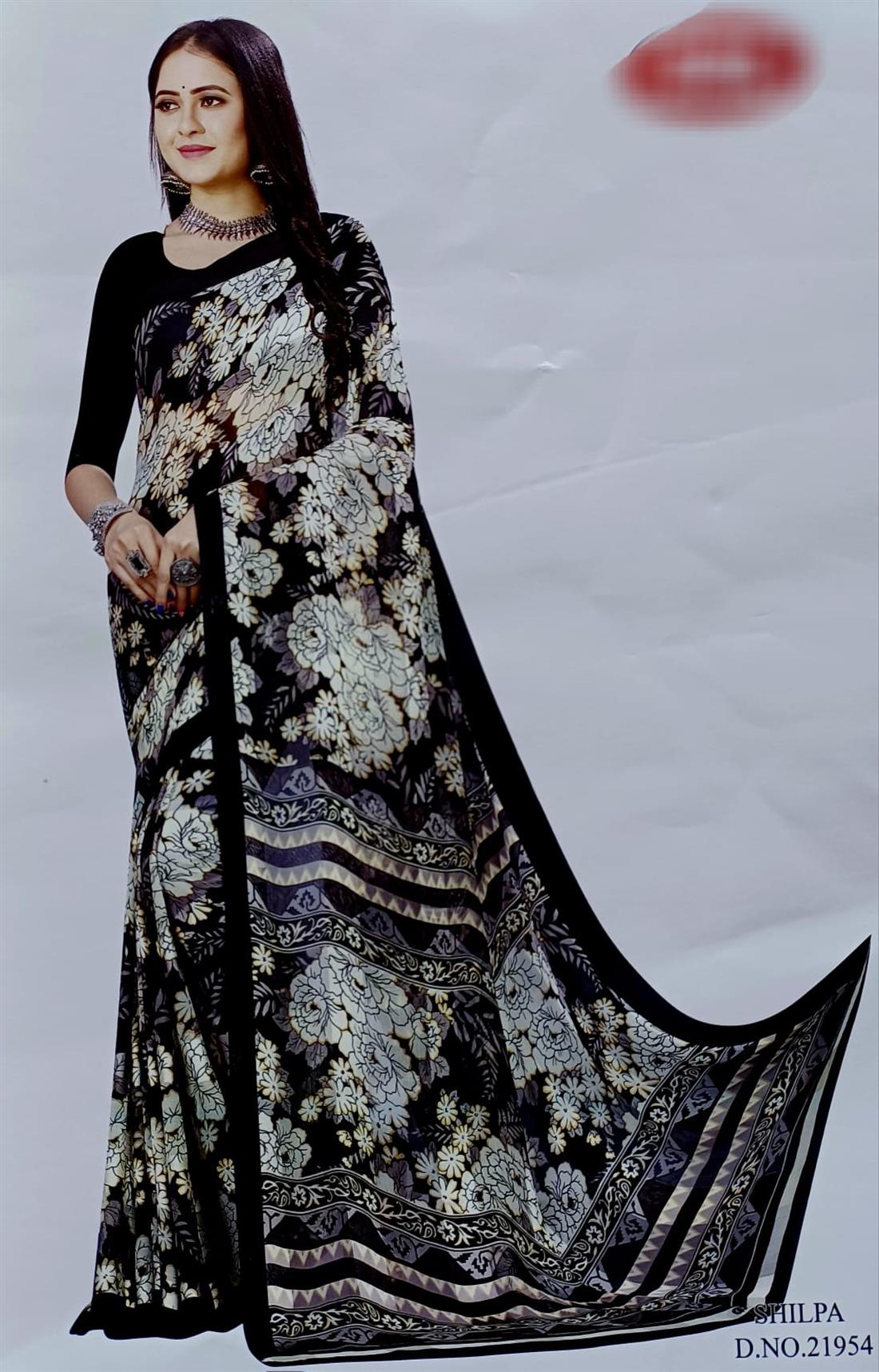Black & White Chiffon Saree.
