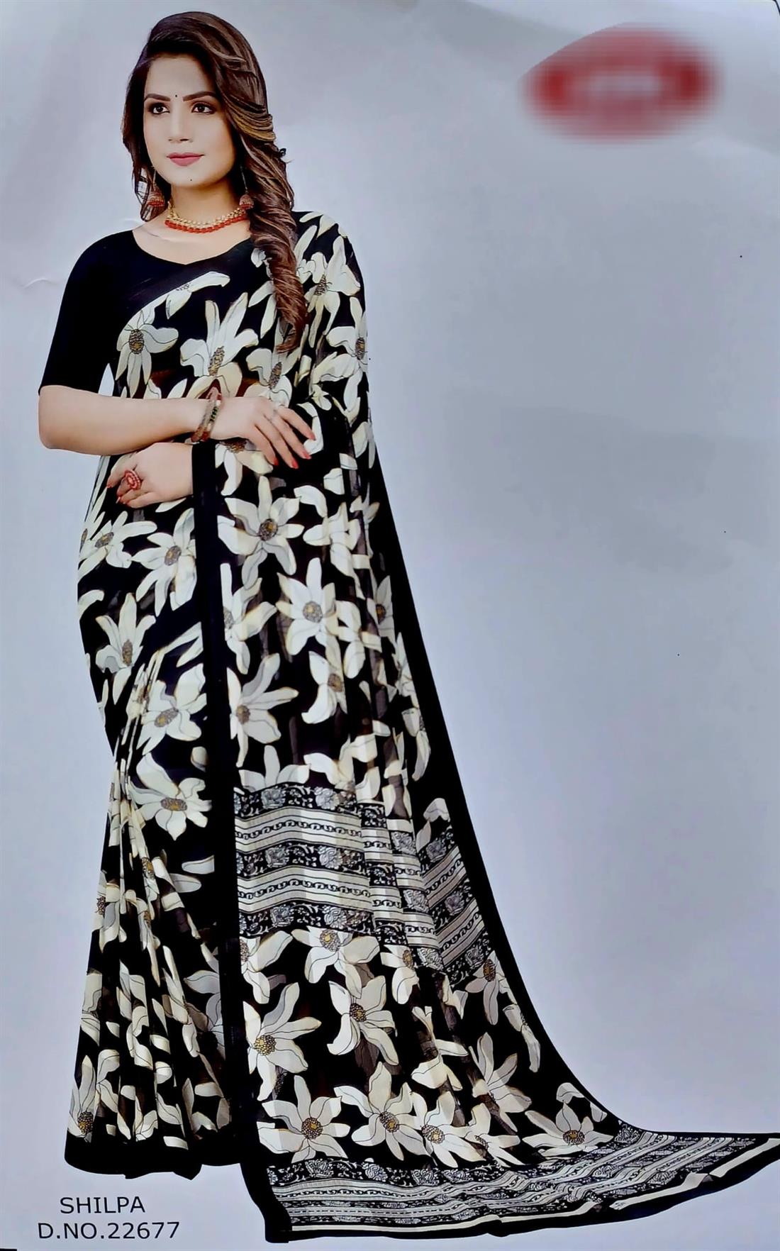 Black & White Chiffon Saree.