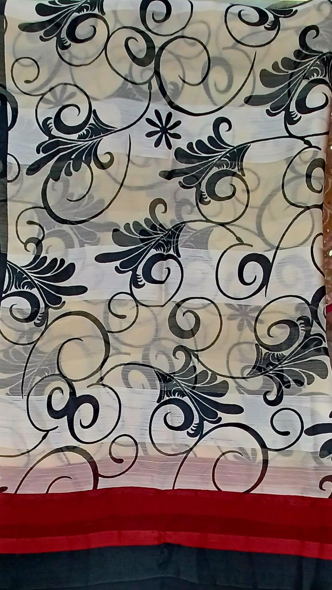 Cream & Black Chiffon Saree.